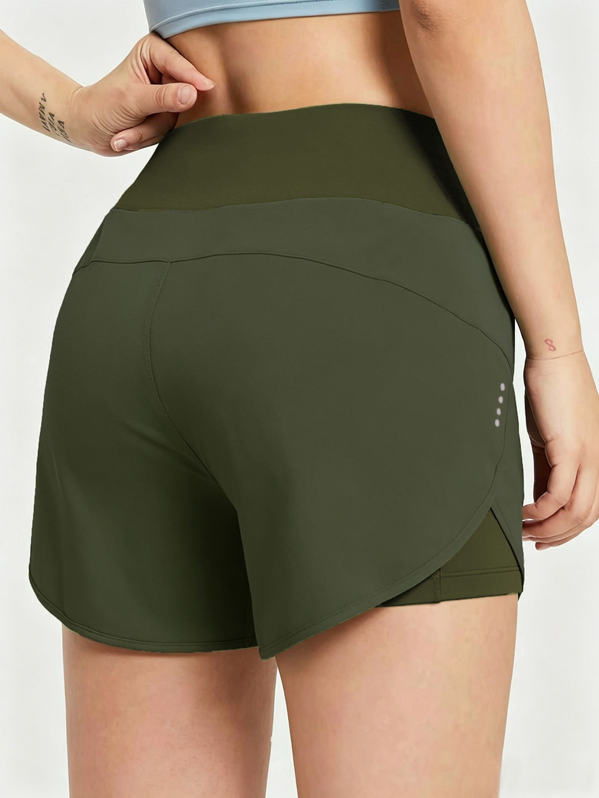 Pocket Anti-Sheer High Waist Running Shorts - Dark Green