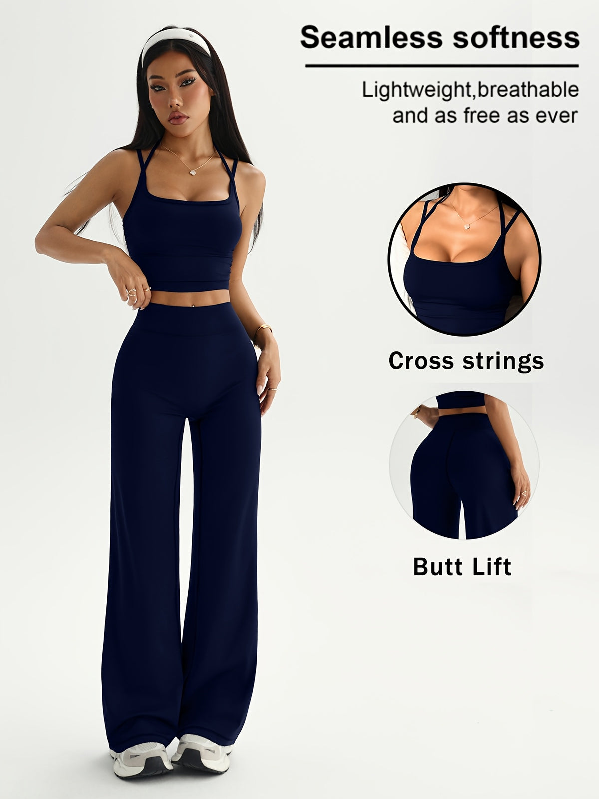 Camisole & Wide Leg Pants Set - Navy