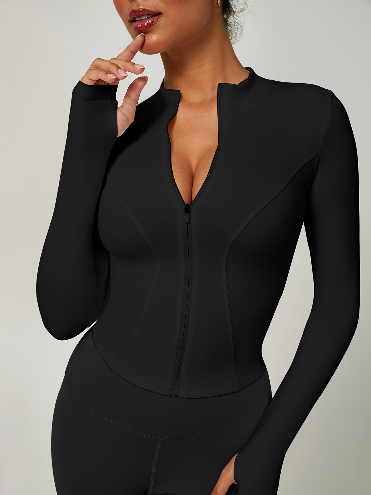 Quick Dry Stand Collar Zip Jacket - Black