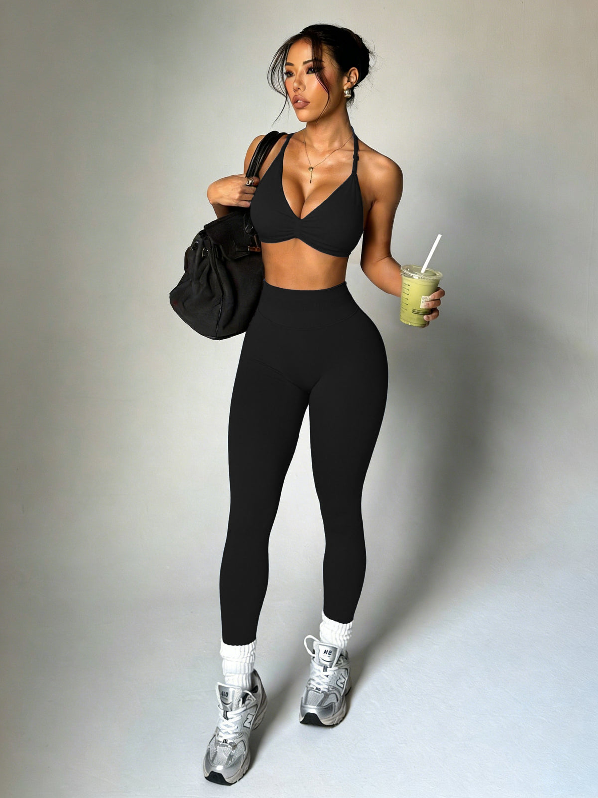 Halter Bra & Leggings Set - Black