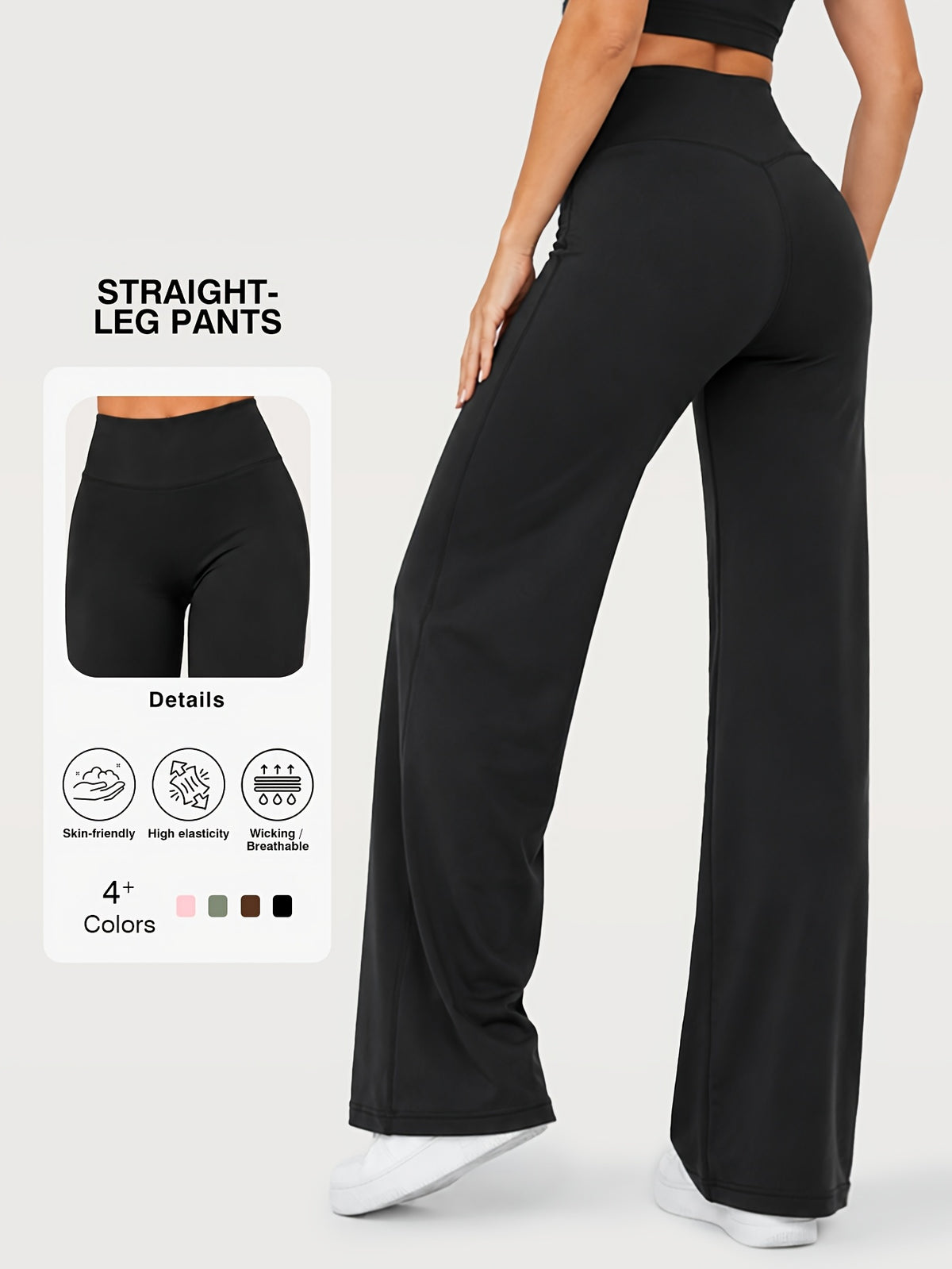 Stretch Straight Leg Yoga Pants - Black