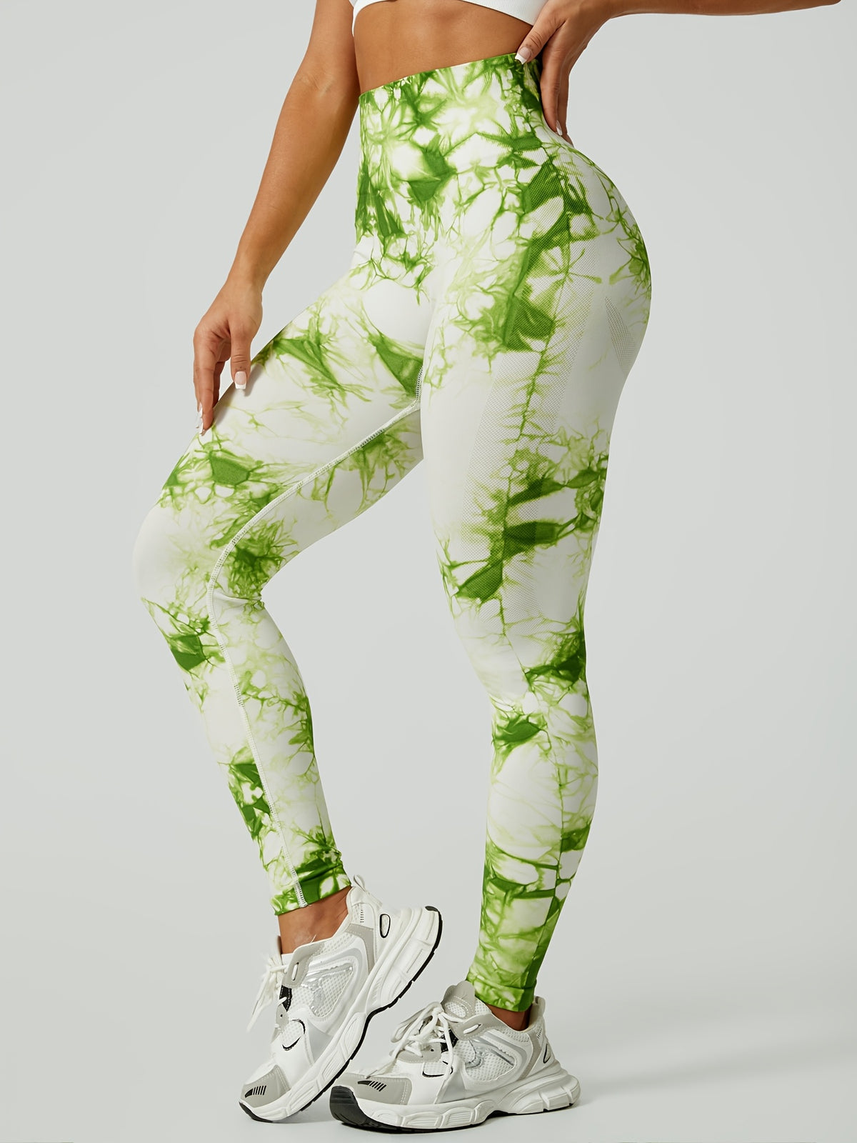 Tie Dye Seamless Leggings - Green & White Tie Dye