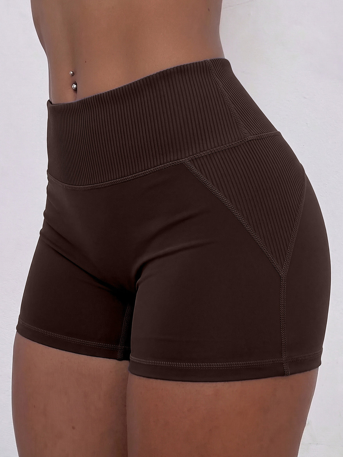 Ribbed 3D Lift High Waist Shorts - Espresso