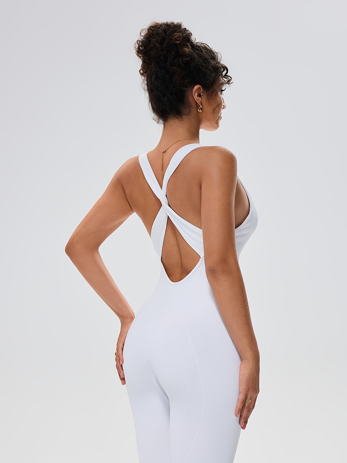 Cross Back Ribbed Jumpsuit - White