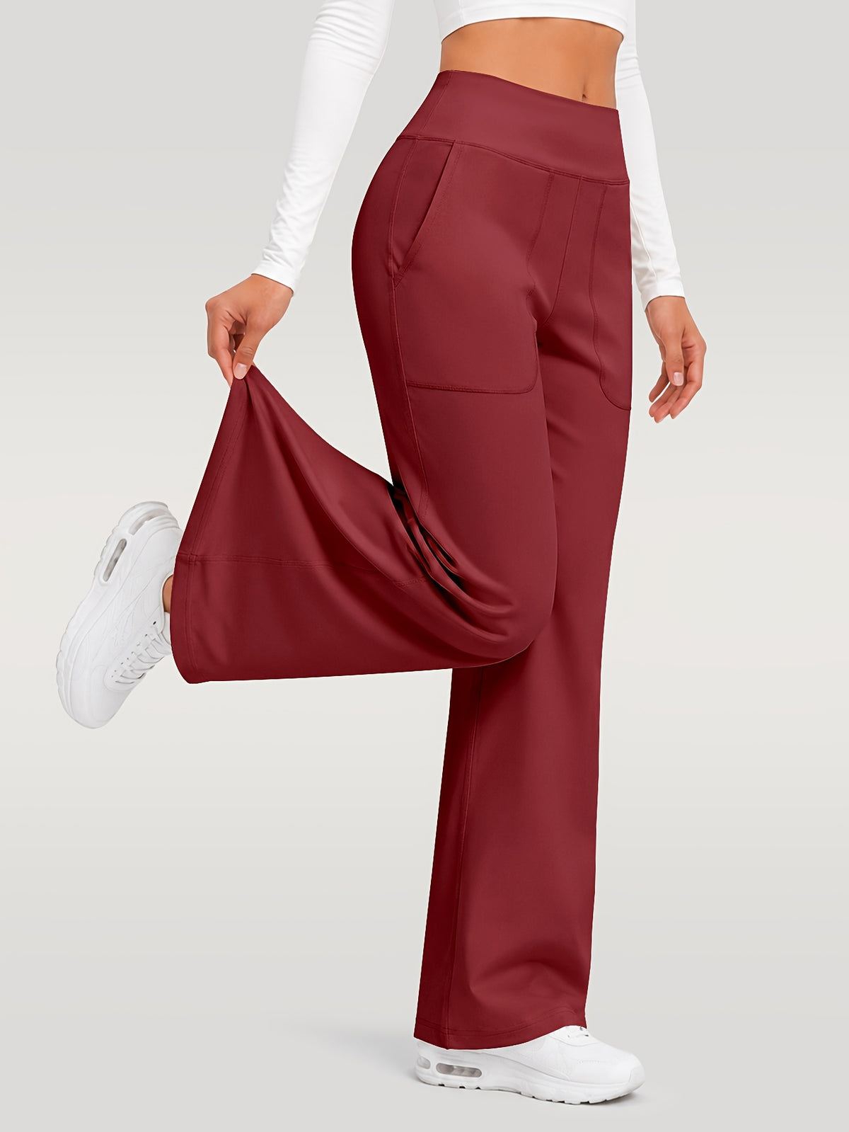 Draped Wide Leg Pocket Pants - Burgundy