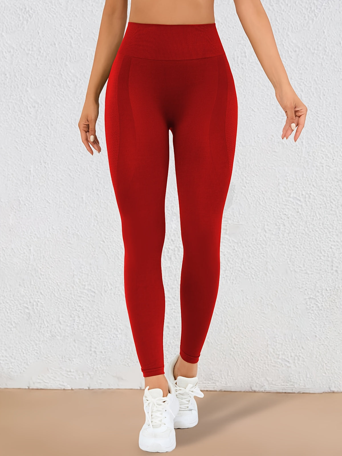 Wide Waistband Lifting Leggings - Red