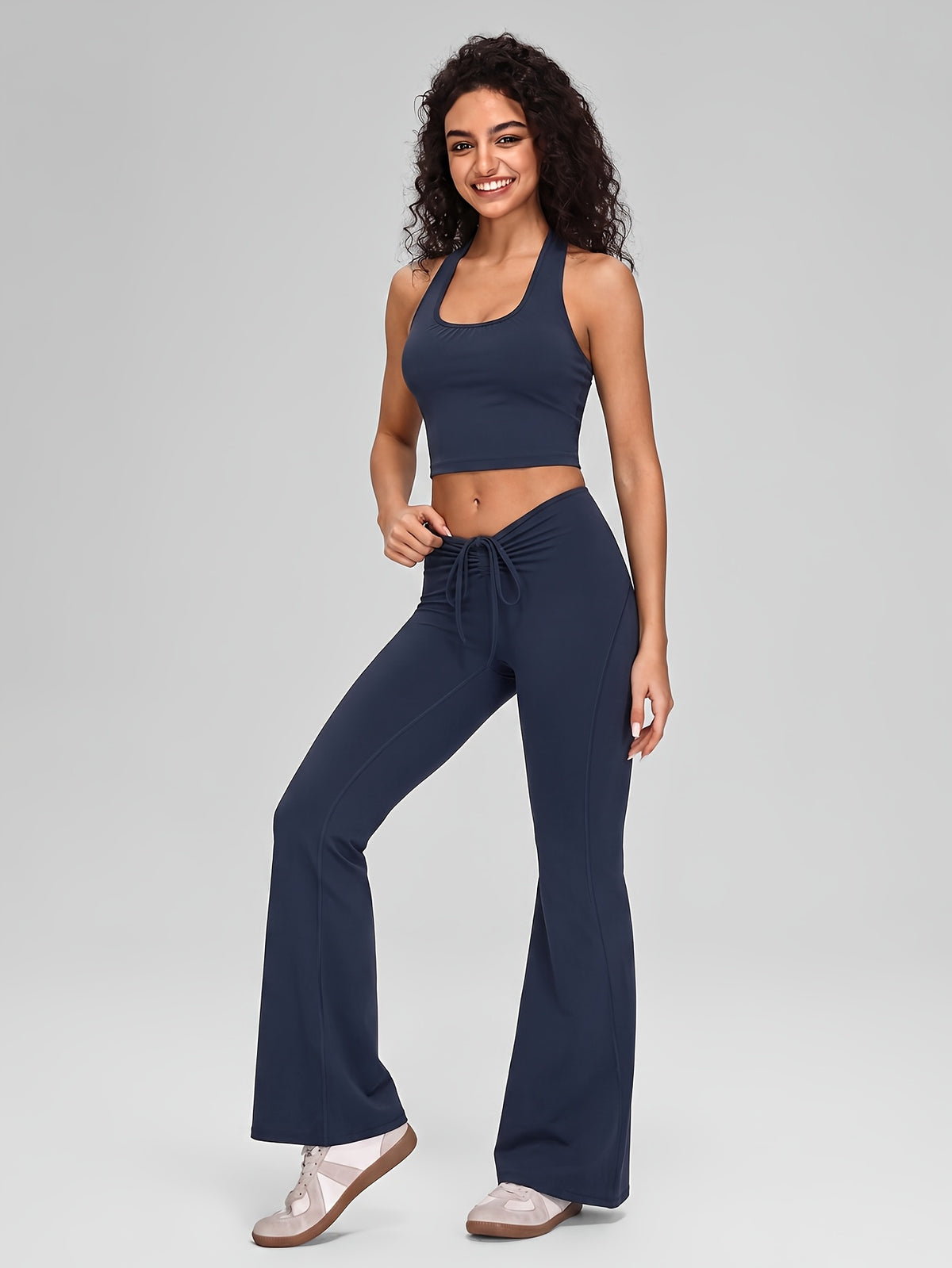 Halter Tank & Drawstring Flare Set - Navy