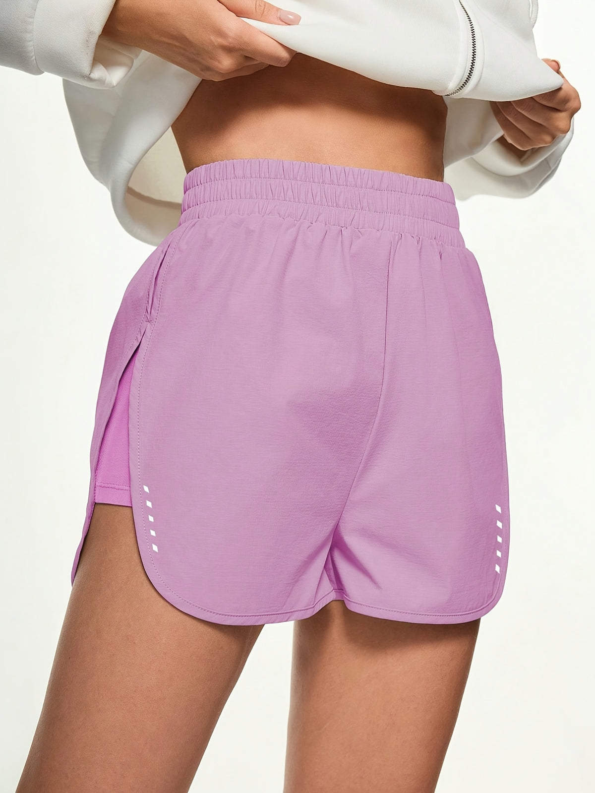 Curved Hem Running Shorts - Pink Red