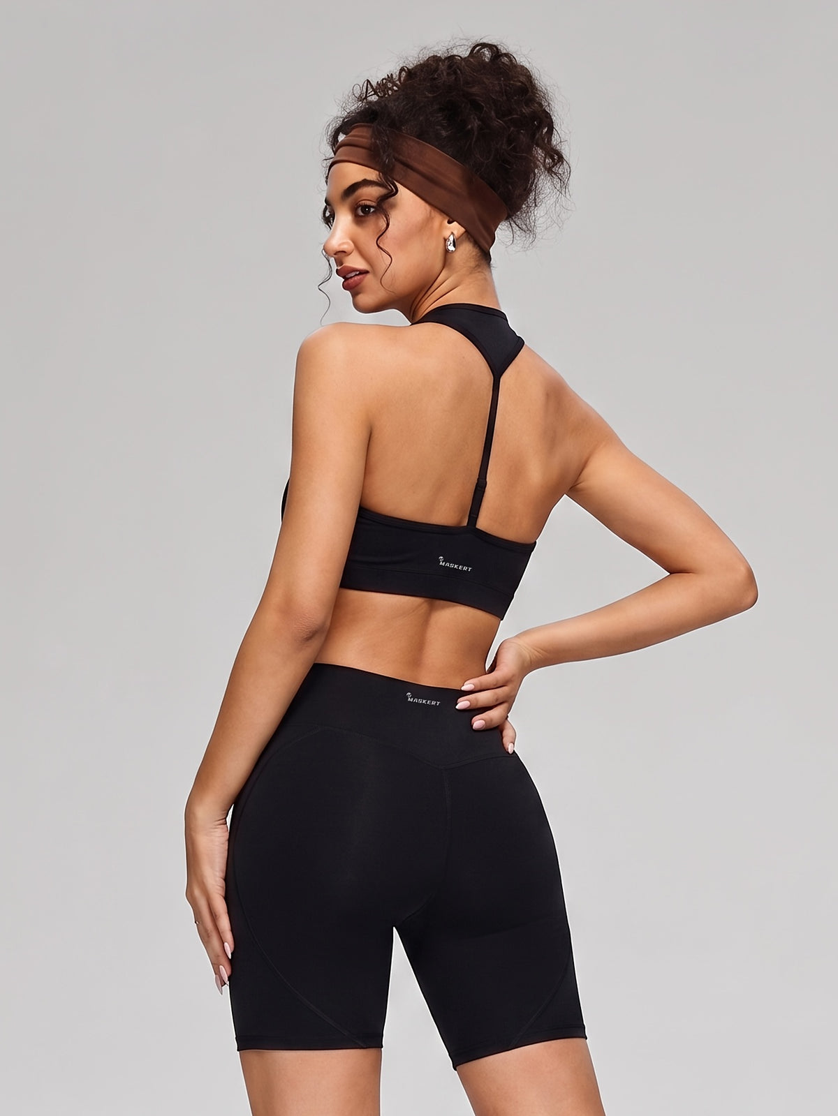 Halter Sports Bra & Shorts Set - Black