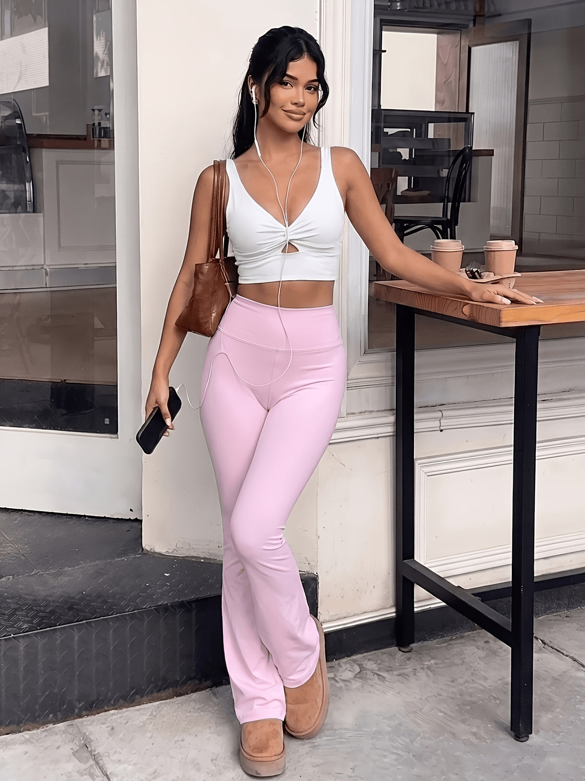 Bow Detail Flare Pants - Pink