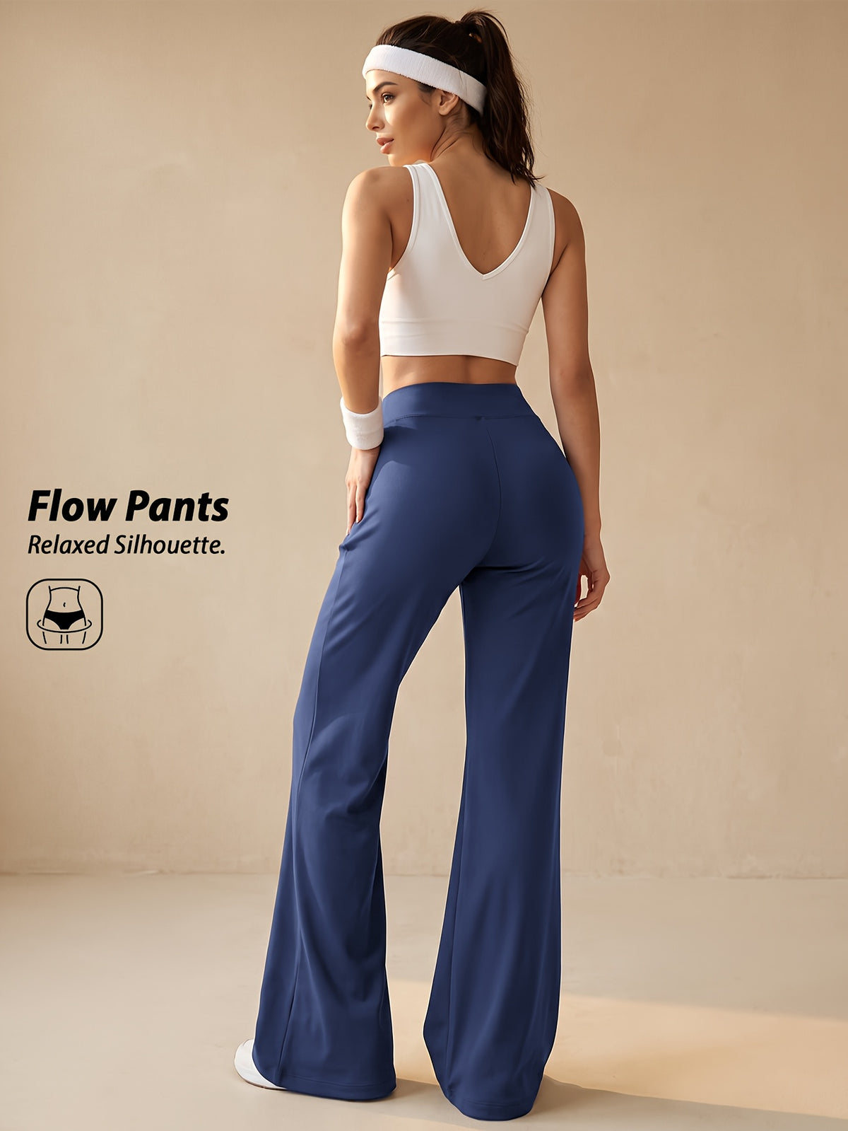 Drawstring Wide Leg Pocket Yoga Pants - Navy