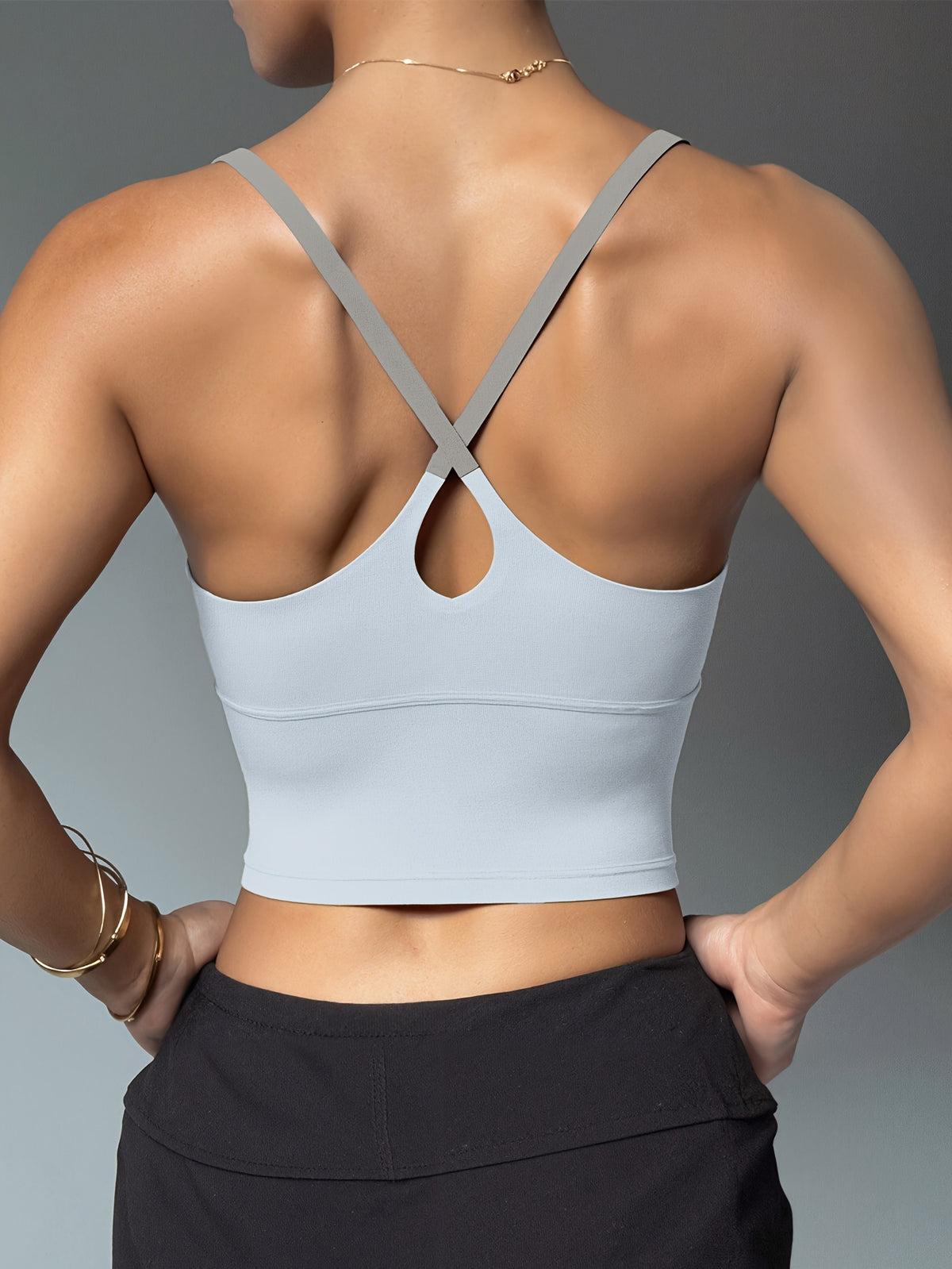 Color Block Padded Yoga Cami - Lake Blue