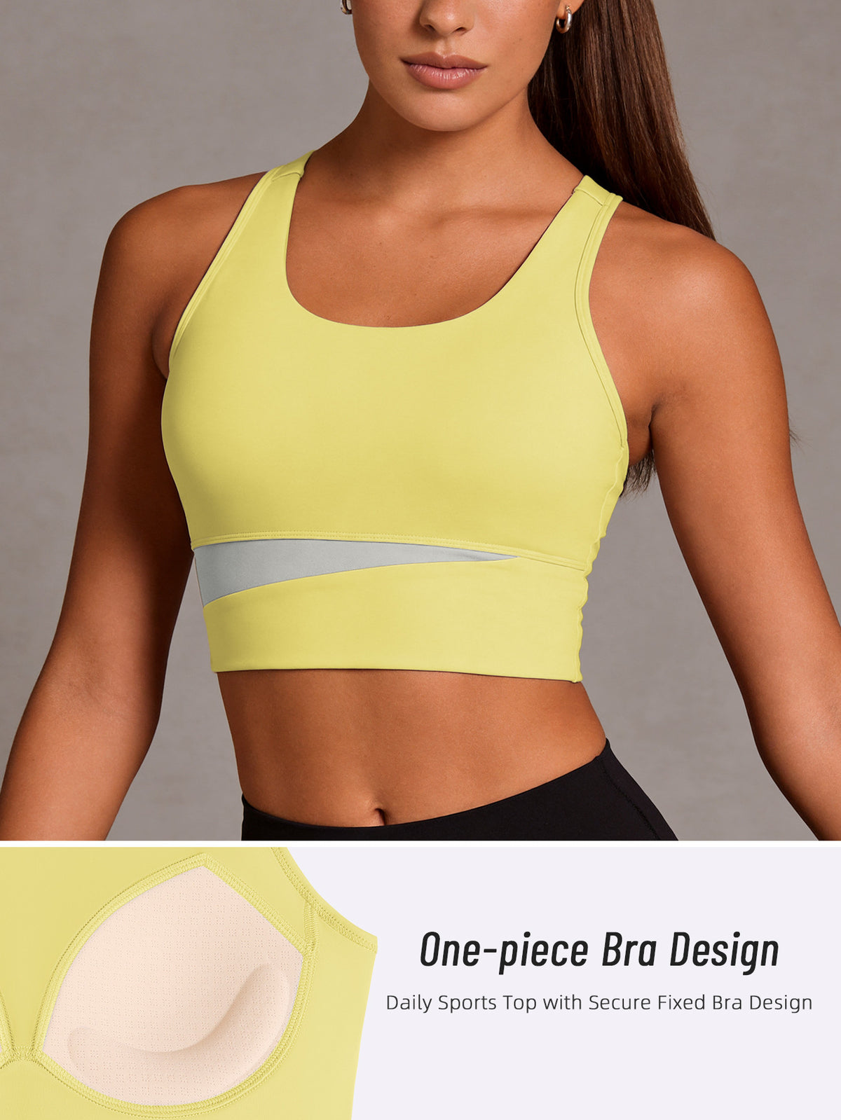 Color Block Strappy Sports Bra - Yellow