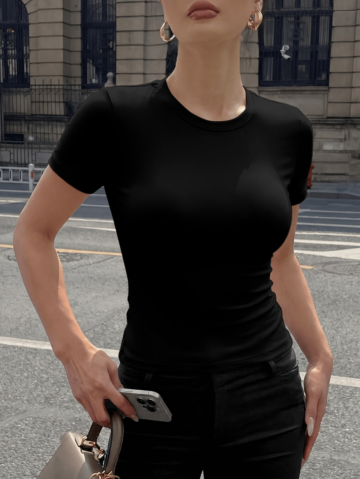Slim Fit Quick Dry Crew Neck Tee - Black