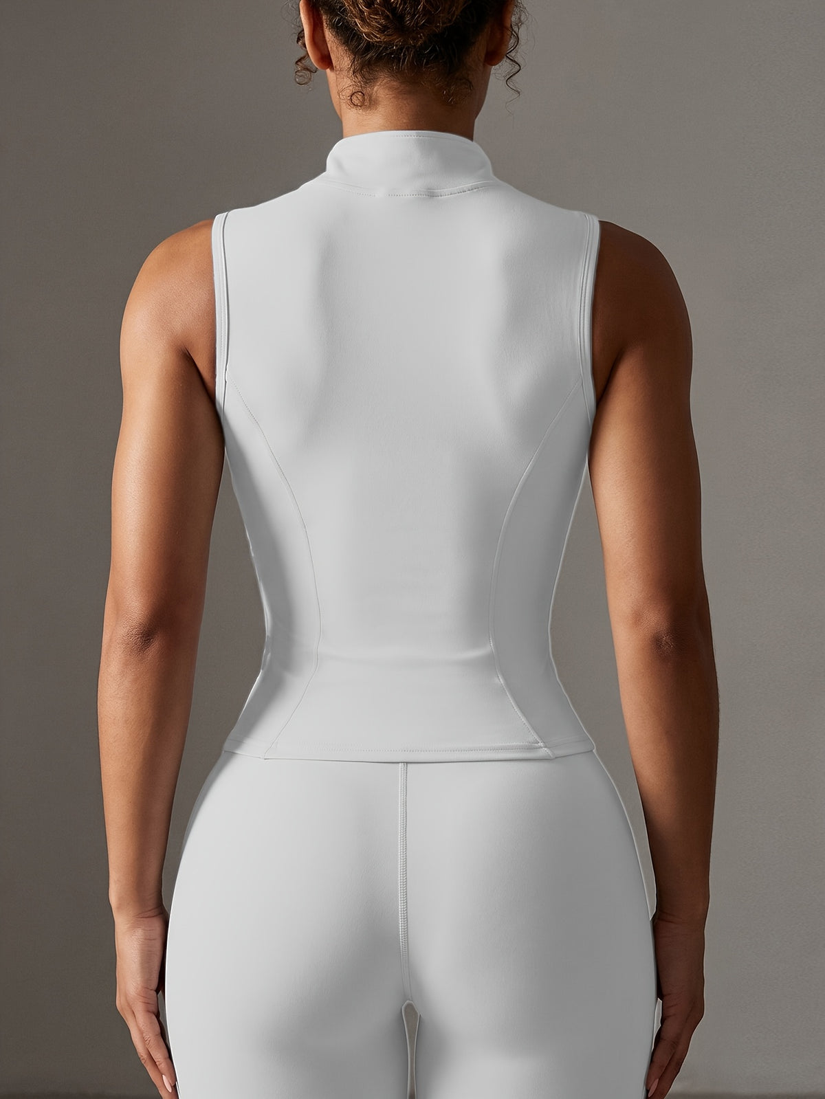 Sleeveless Zip Up Athletic Vest - White