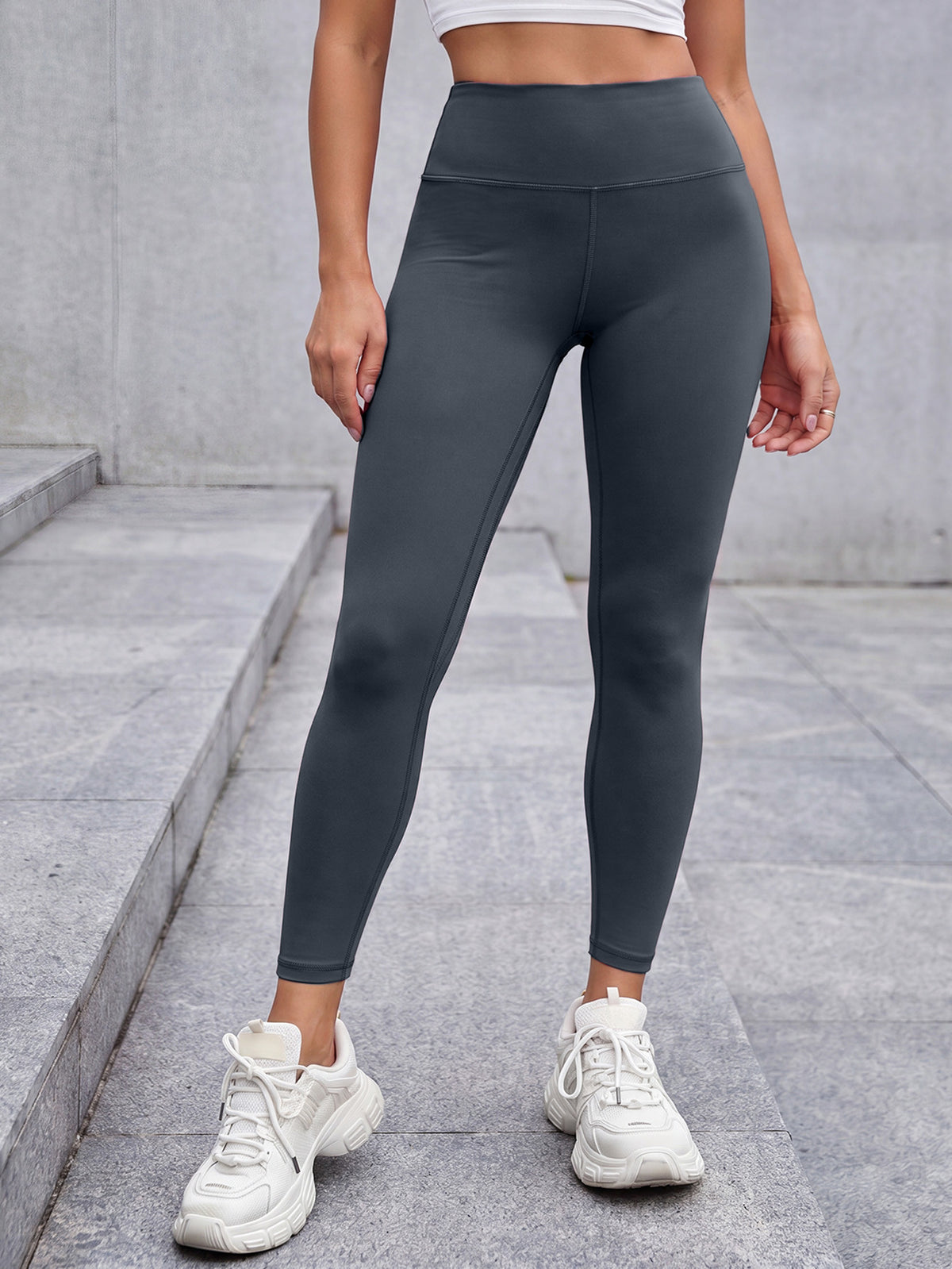 Fleece Lined Tummy Control Leggings - Dark Gray