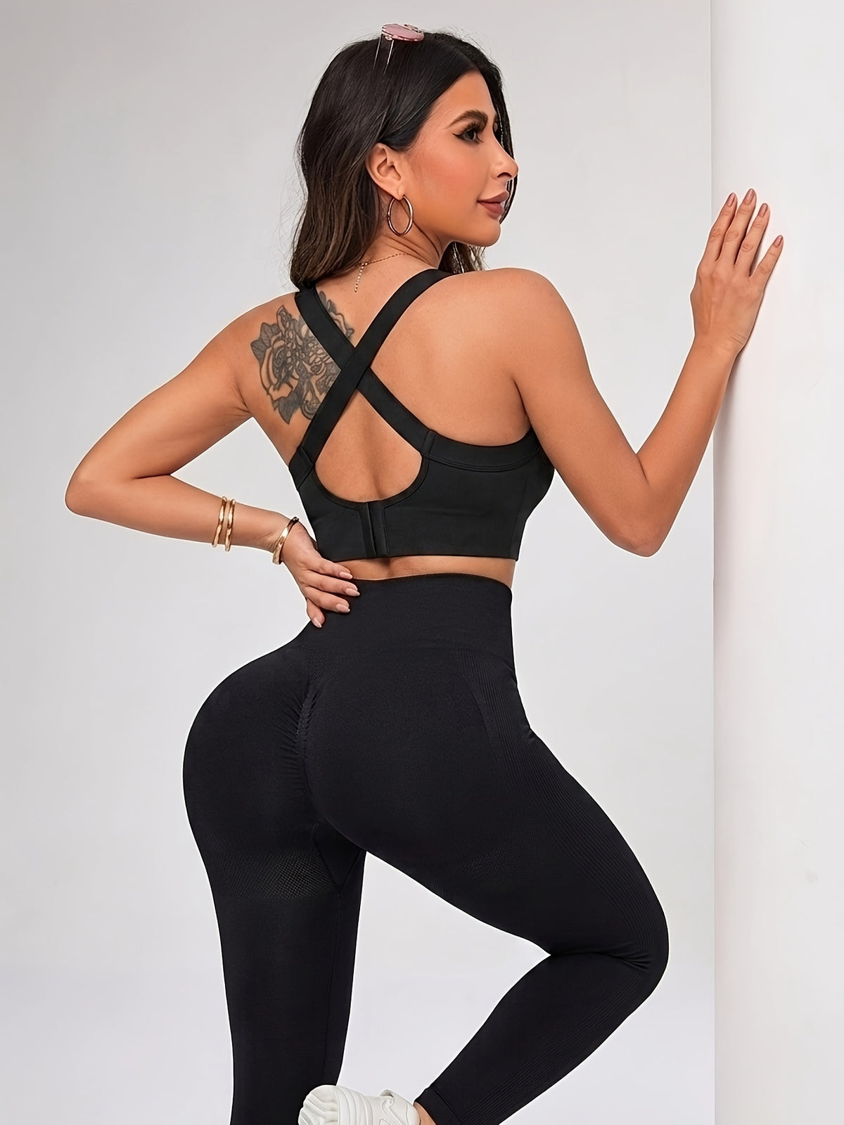 Strappy Halter Bra & Yoga Pants Set - Black