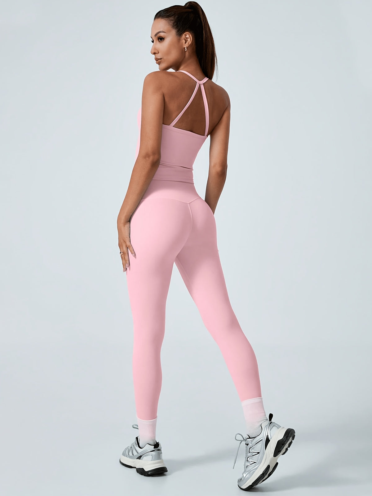 Backless Bra & Leggings Set - Pink