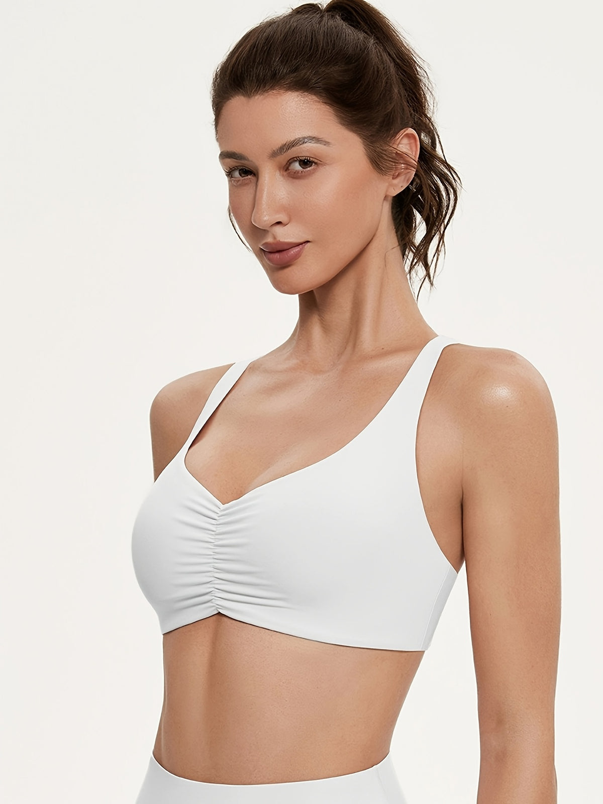Padded Cross Back Crop Sports Bra - White