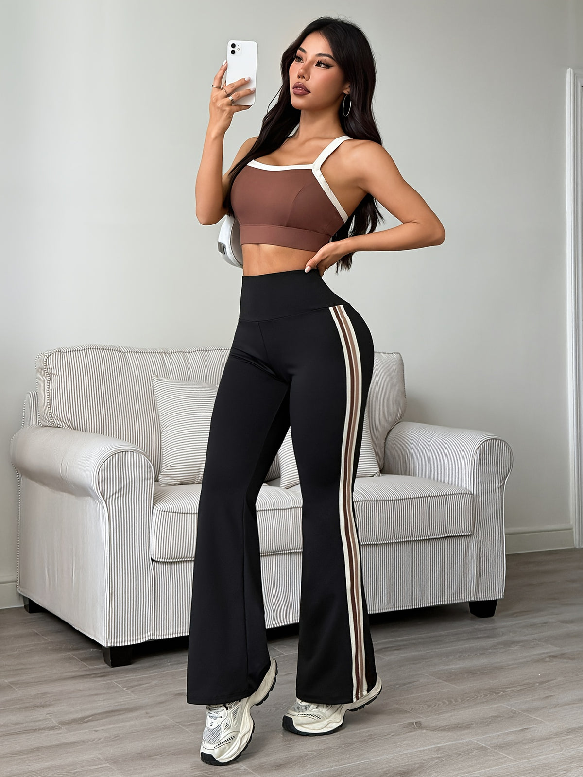 Striped Flare Pants - Black