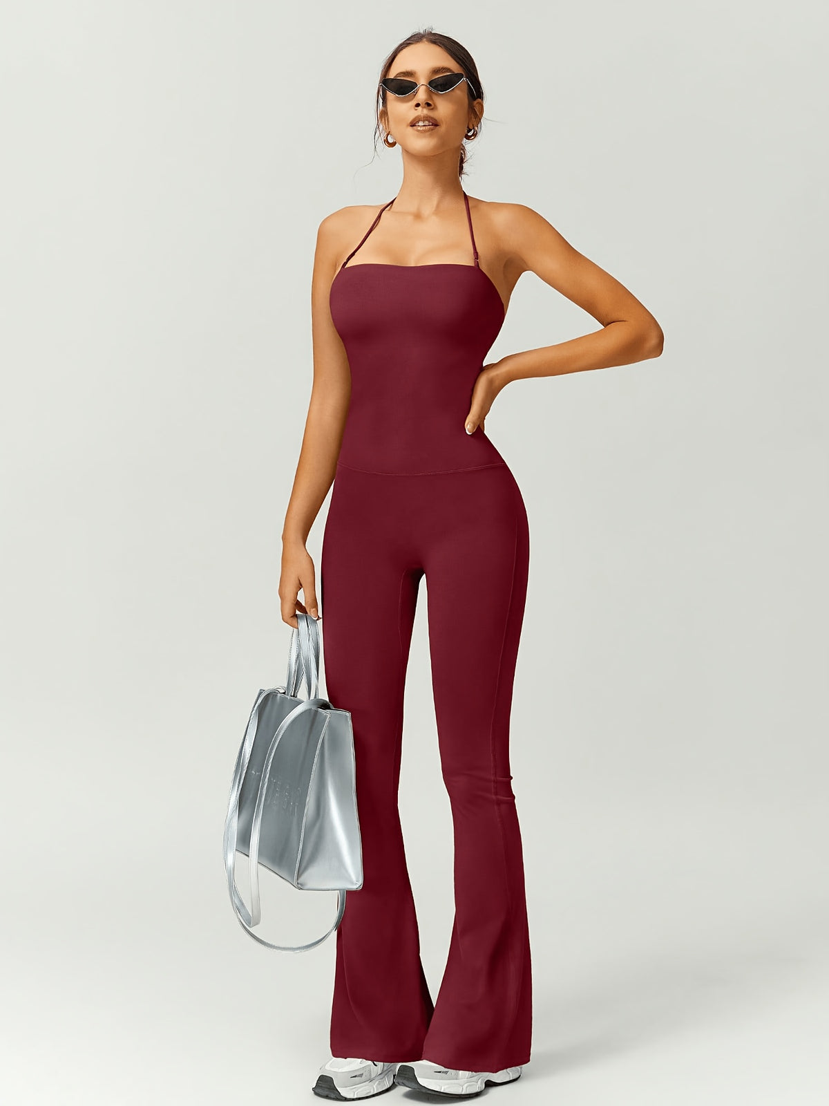 Strapless Flare Jumpsuit - Burgundy