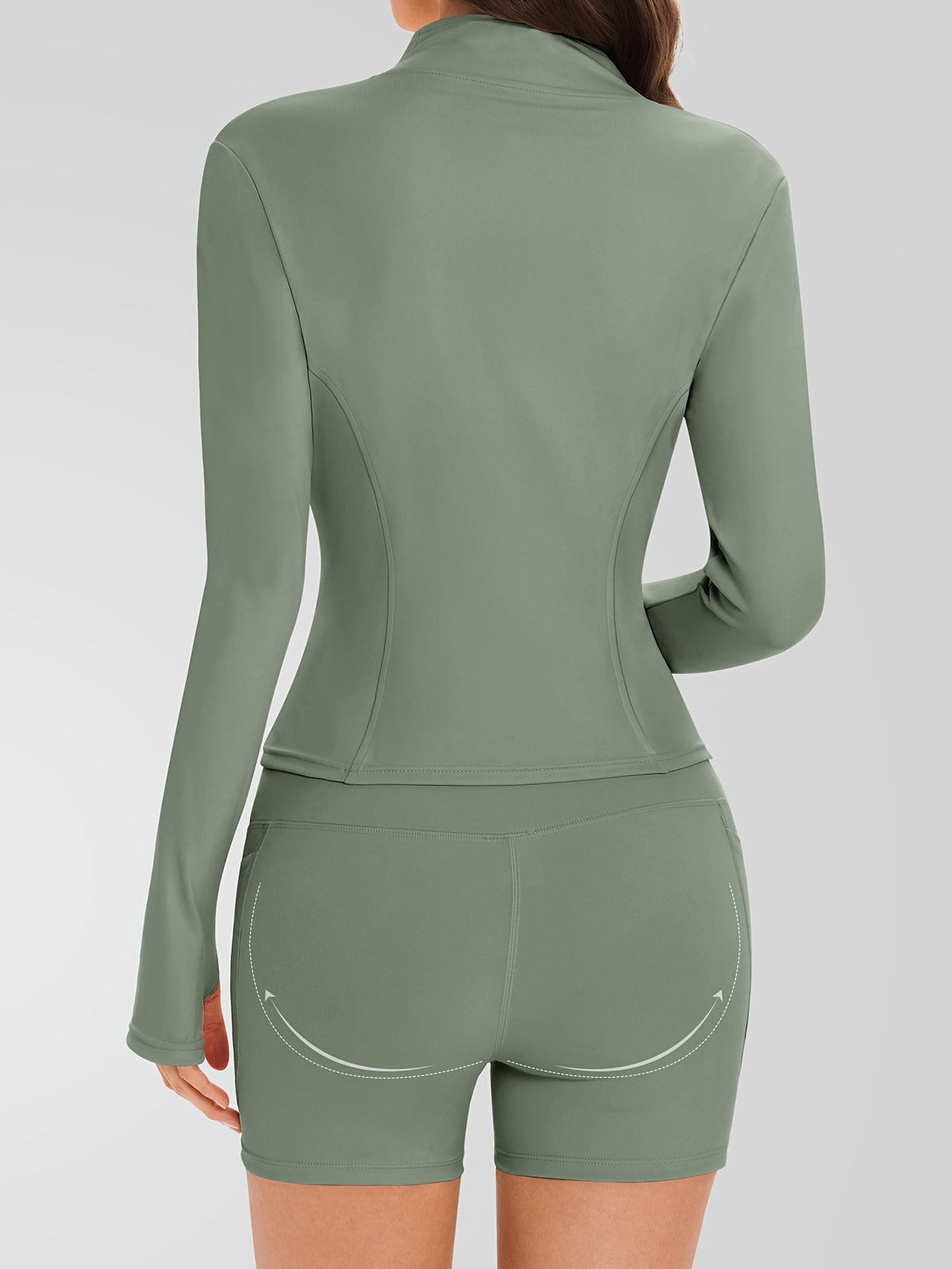 Zip Jacket & Pocket Shorts Set - Sage Green