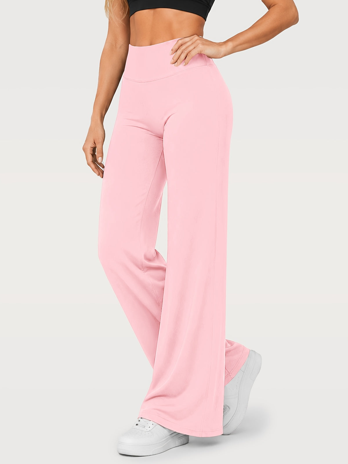 Stretch Straight Leg Yoga Pants - Pink