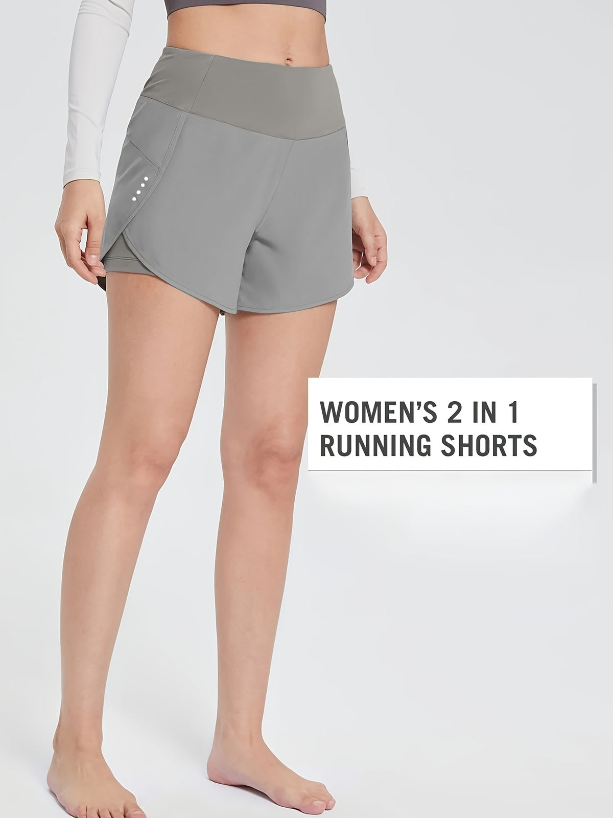 Pocket Anti-Sheer High Waist Running Shorts - Silvery Grey