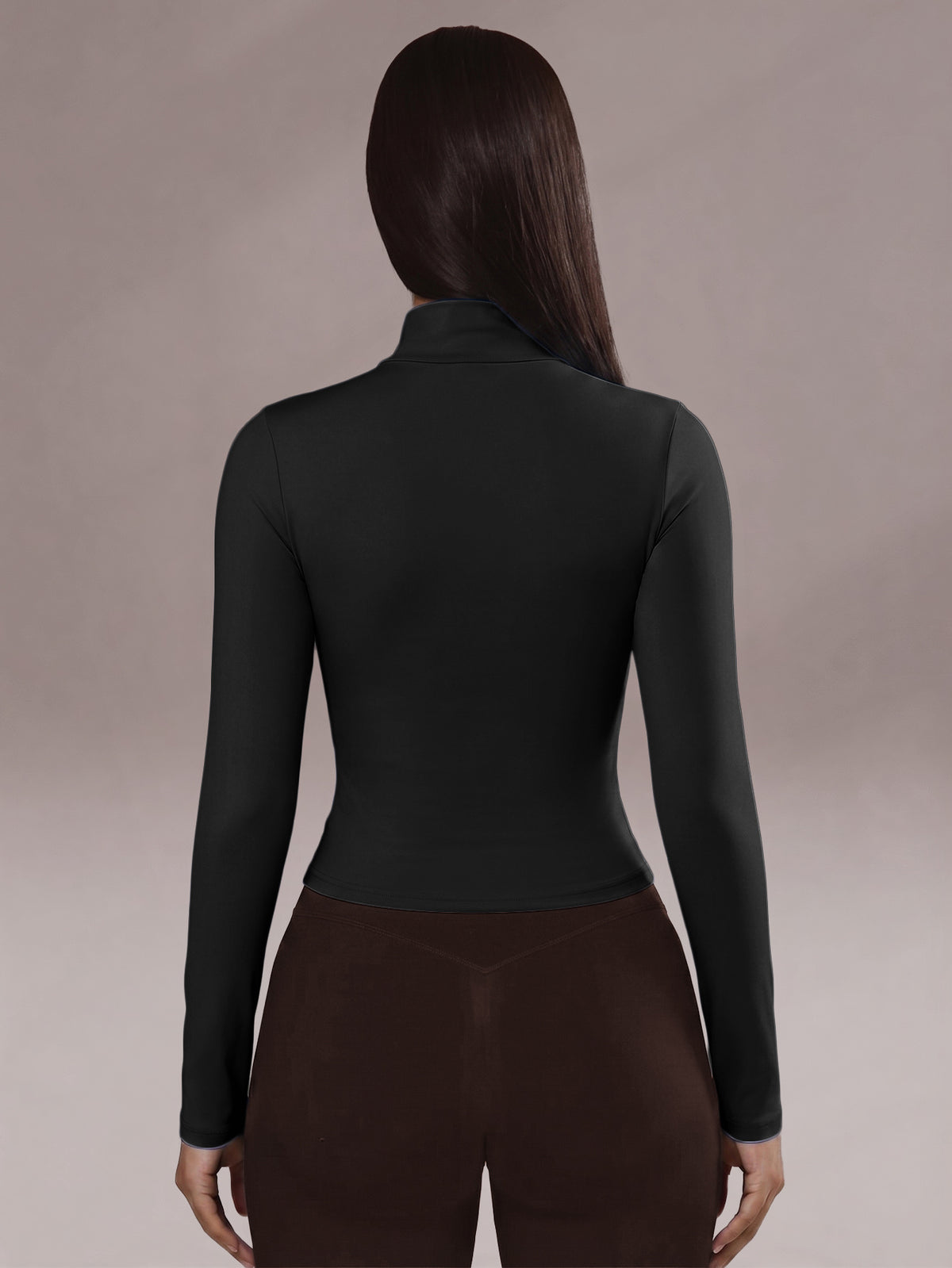 Half Zip Curved Hem Top - Black