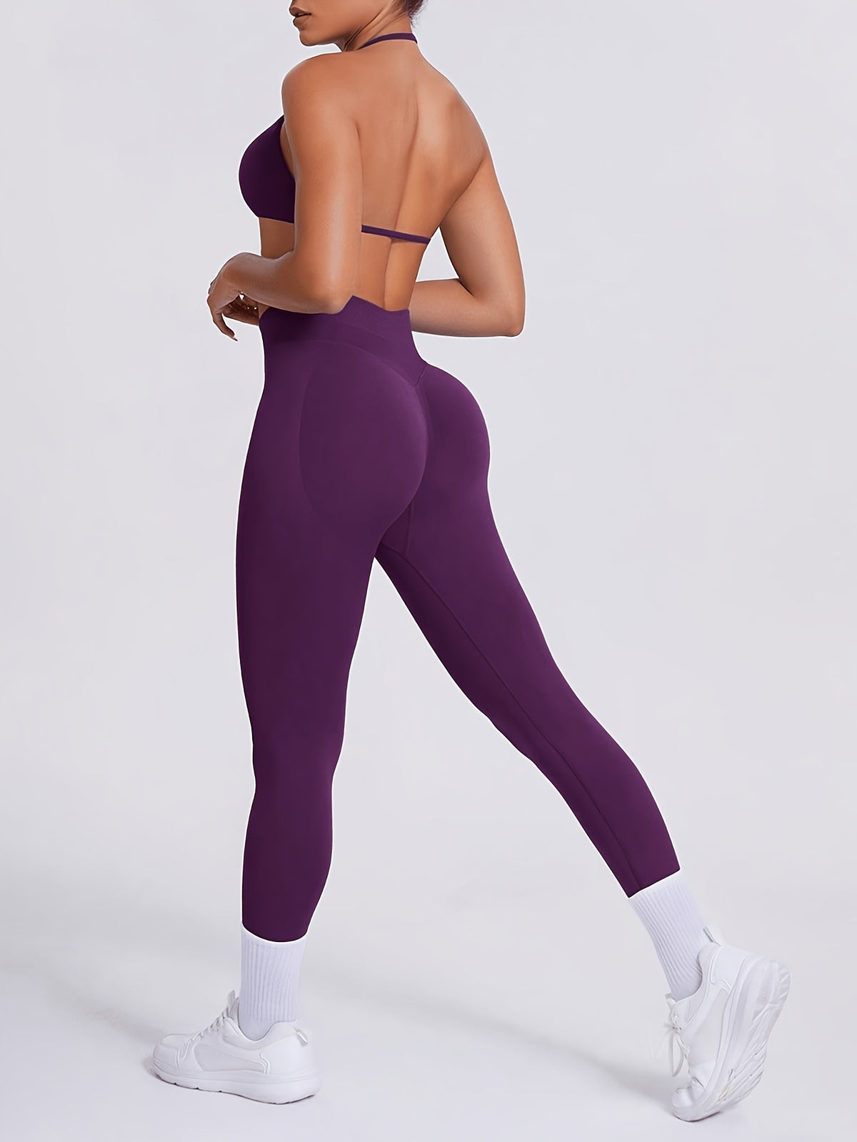 Strappy Bra & Lifted Hip Leggings Set - Deep Purple
