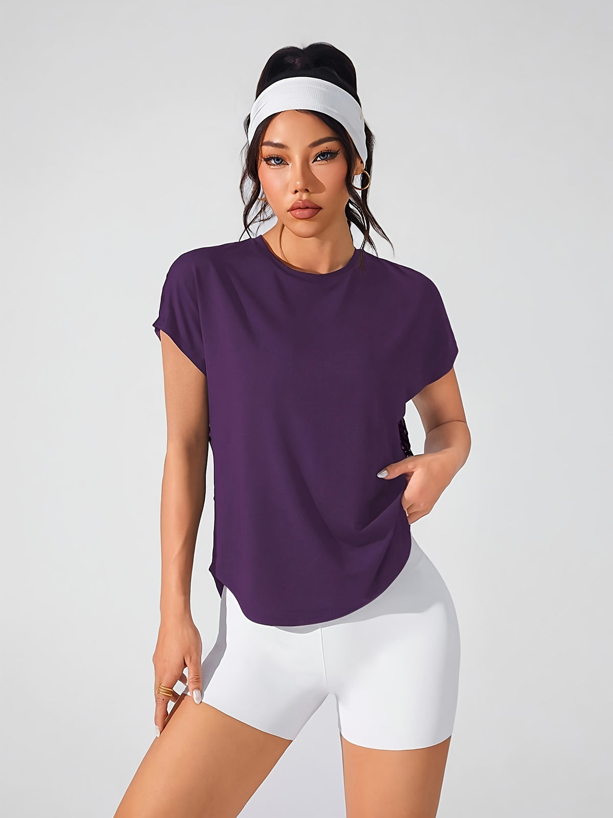 Geometric Mesh Back Sports Tee - Purple
