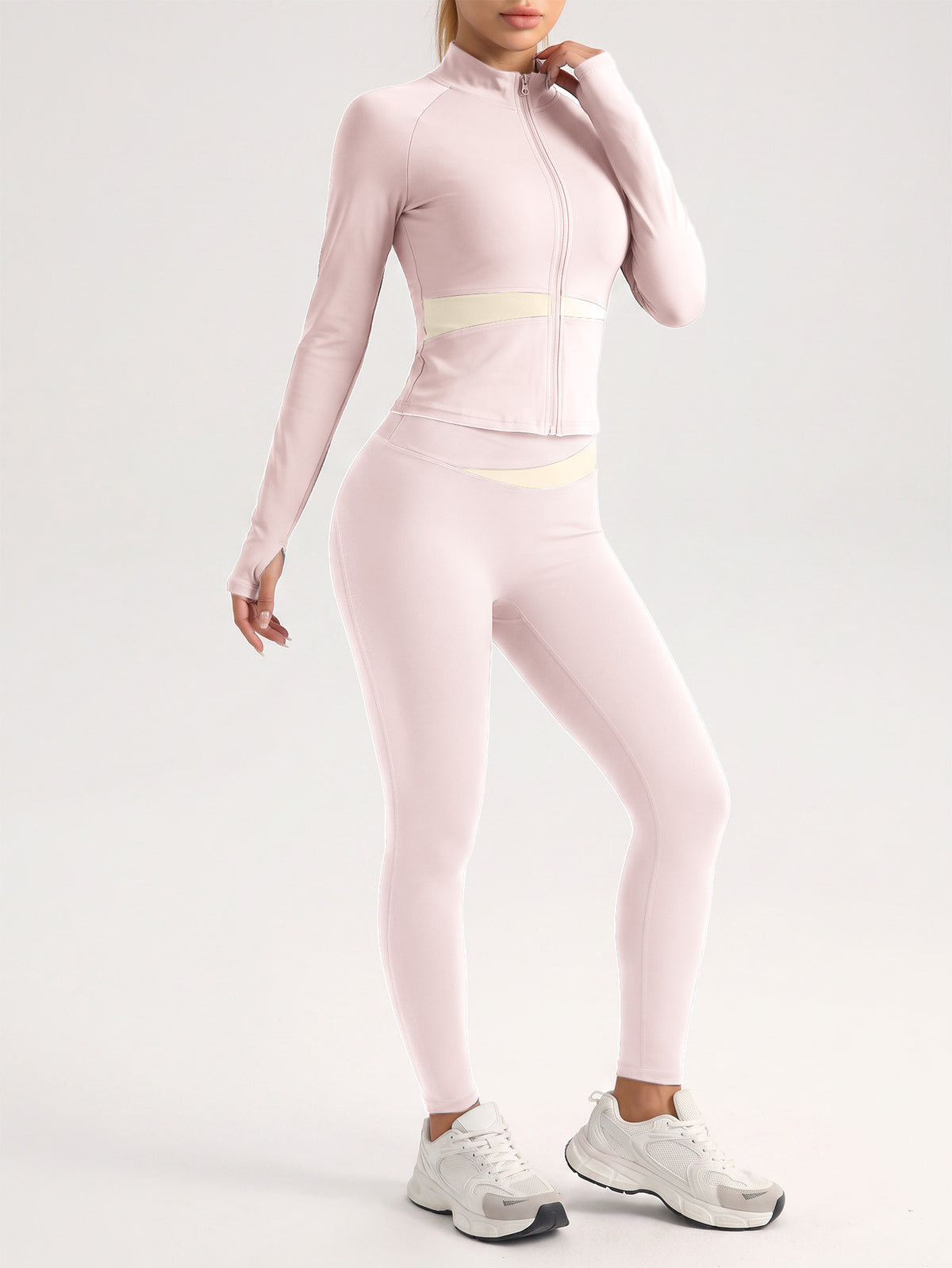 Contrast Zip Jacket & Lifting Leggings Set - Pink