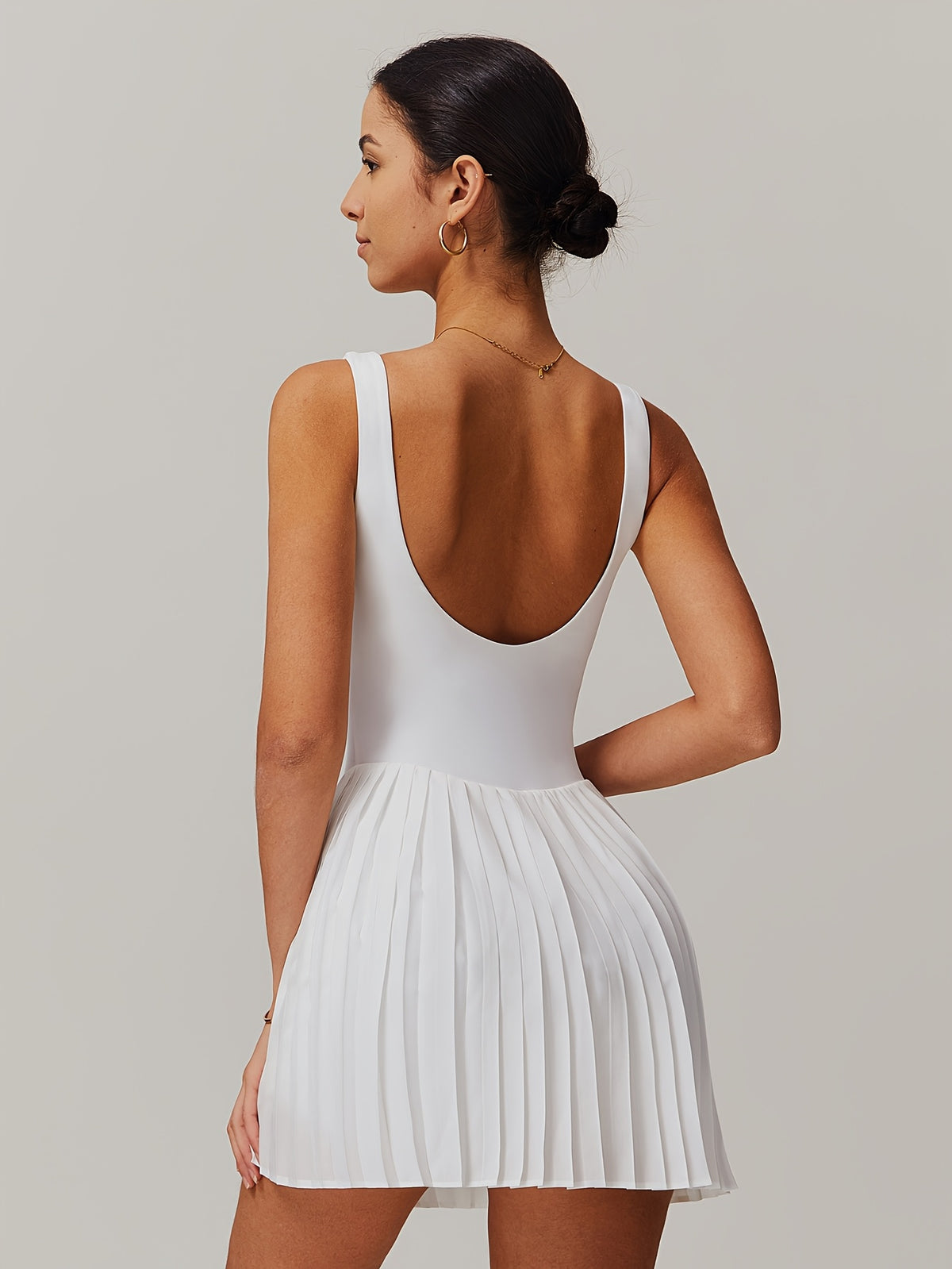 Pleated Strappy Tennis Dress - White