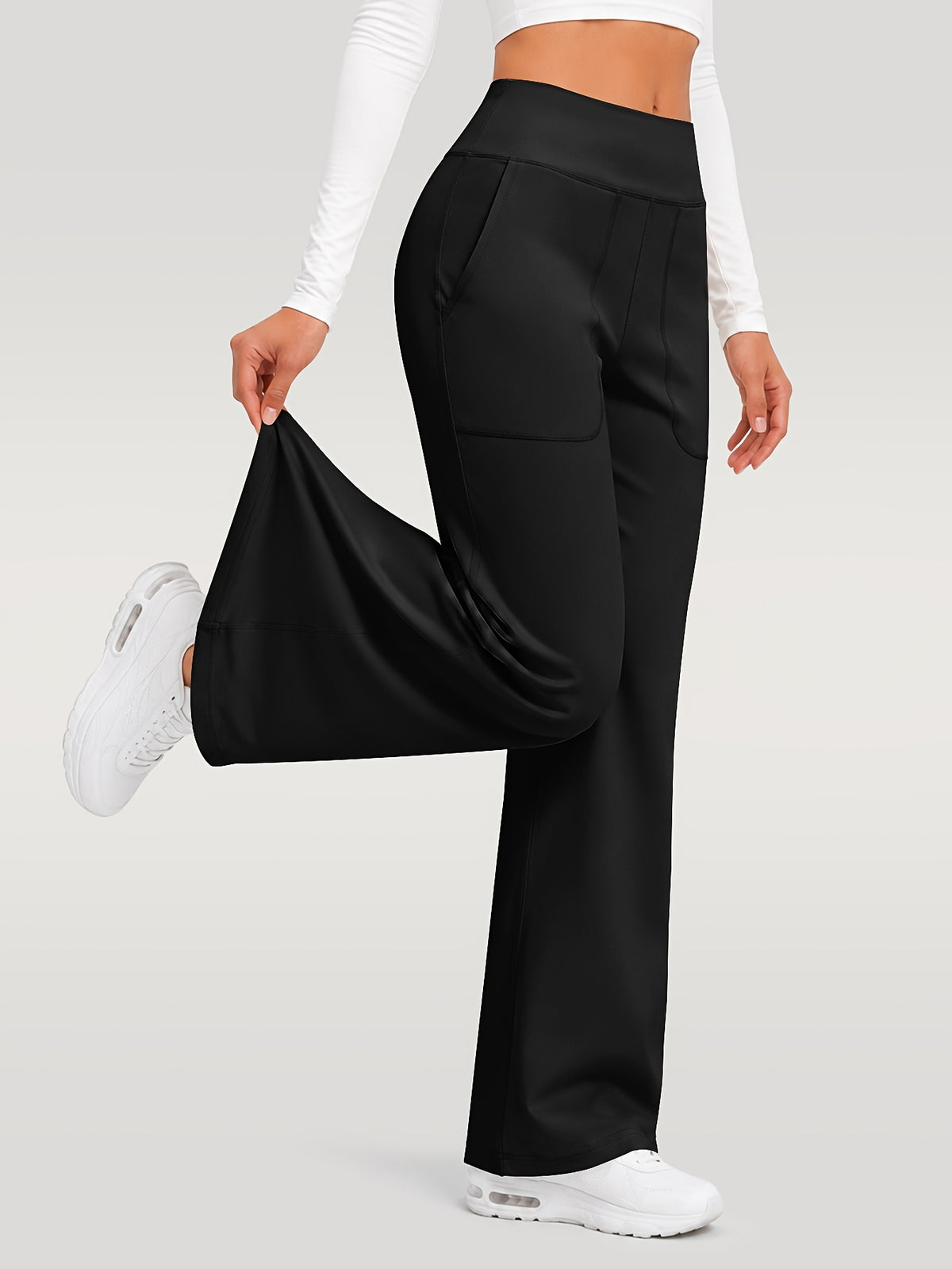 Draped Wide Leg Pocket Pants - Black