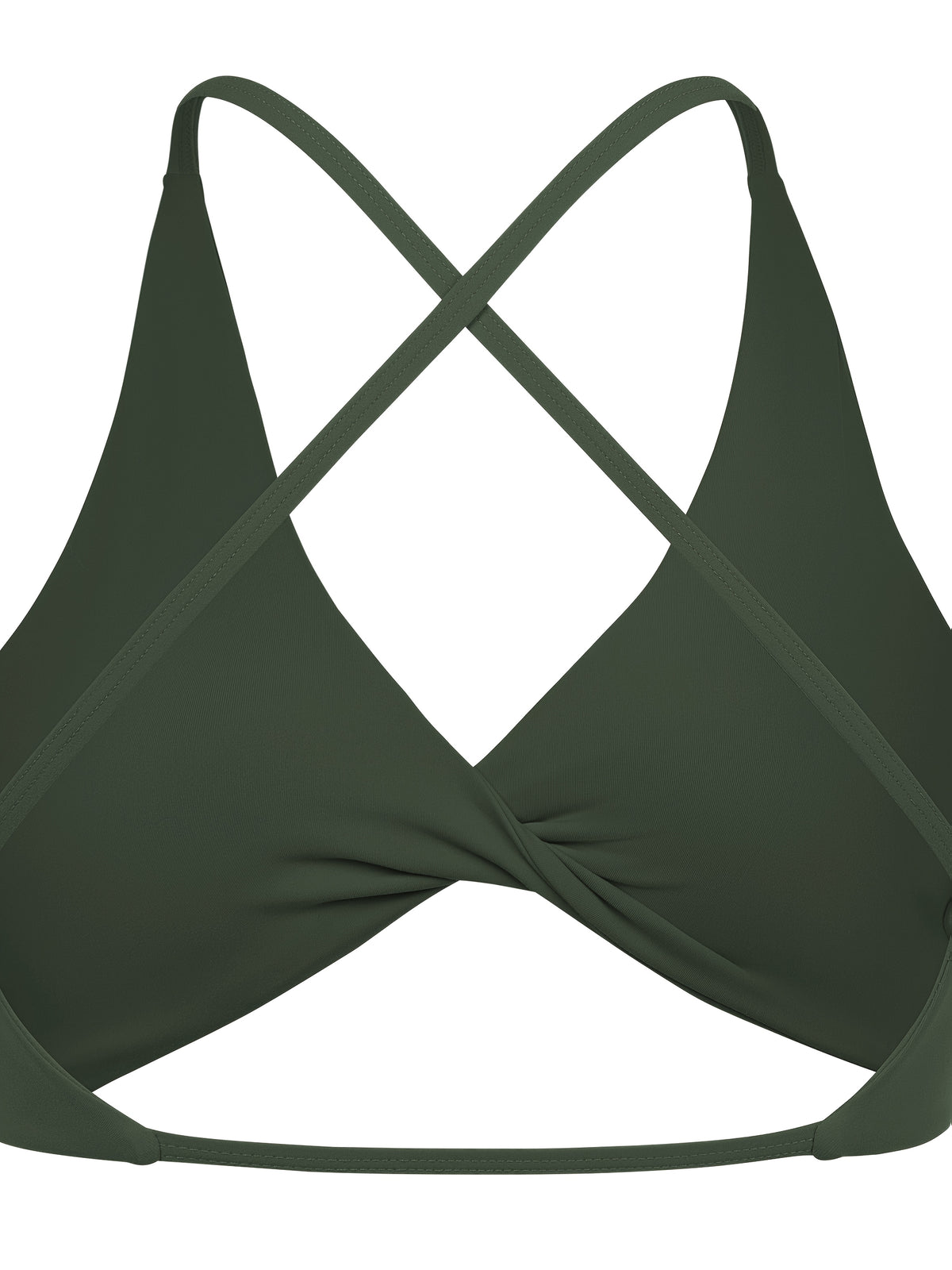 V-Neck Cross Strap Basic Sports Bra - Olive Green
