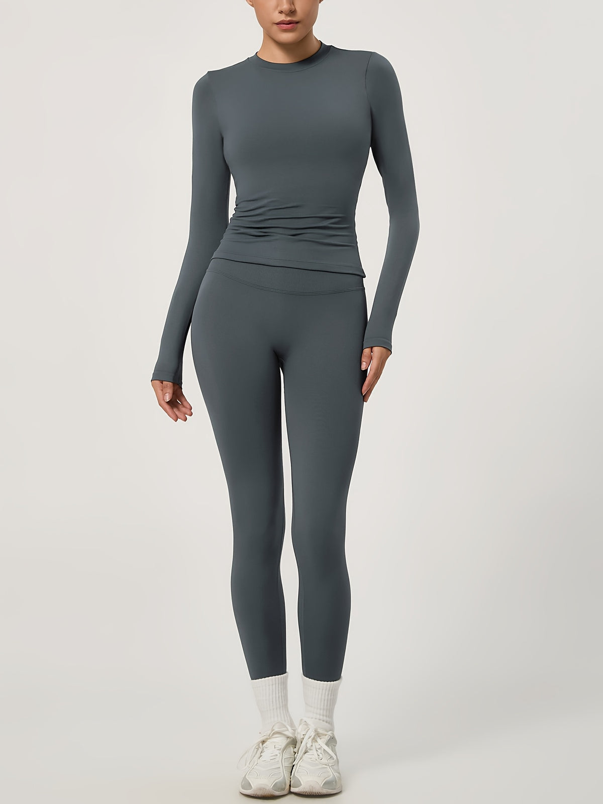Long Sleeve Top & Seamless Leggings Set - Dark Grey