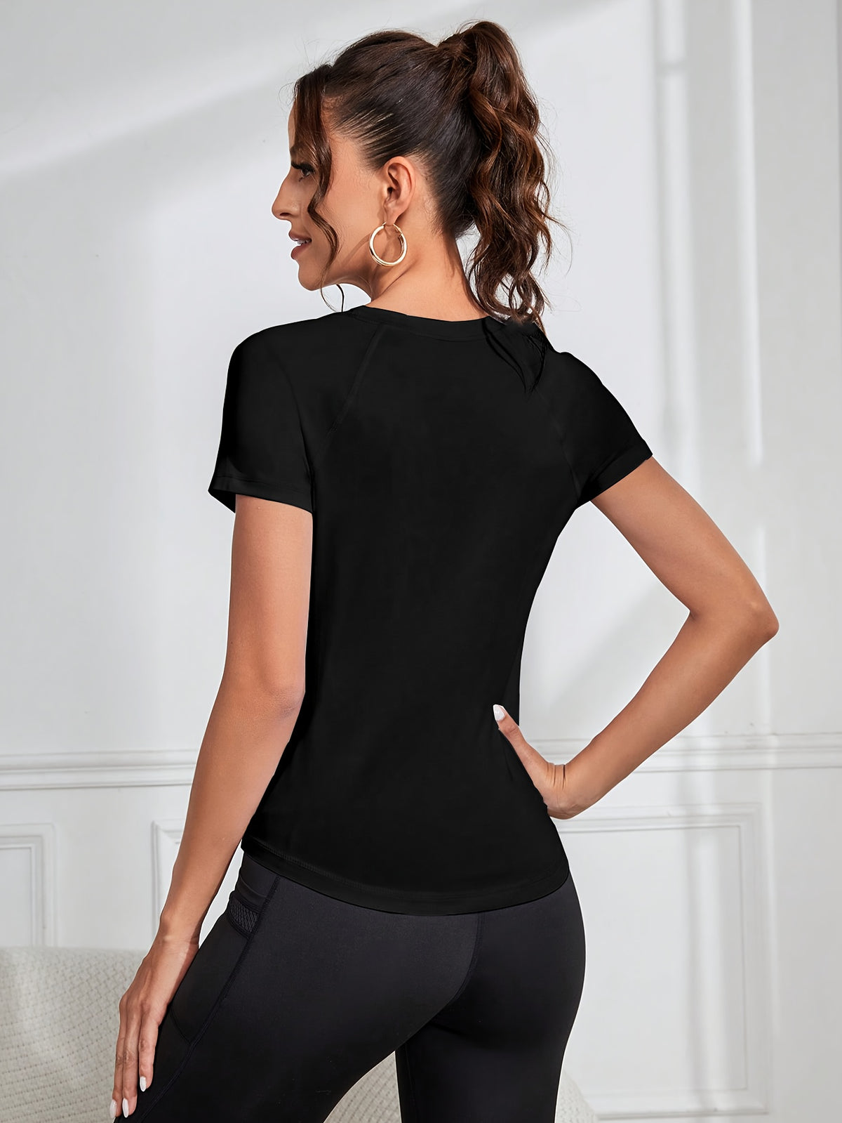 Mesh Spliced Quick-Dry Sports Tee - Black