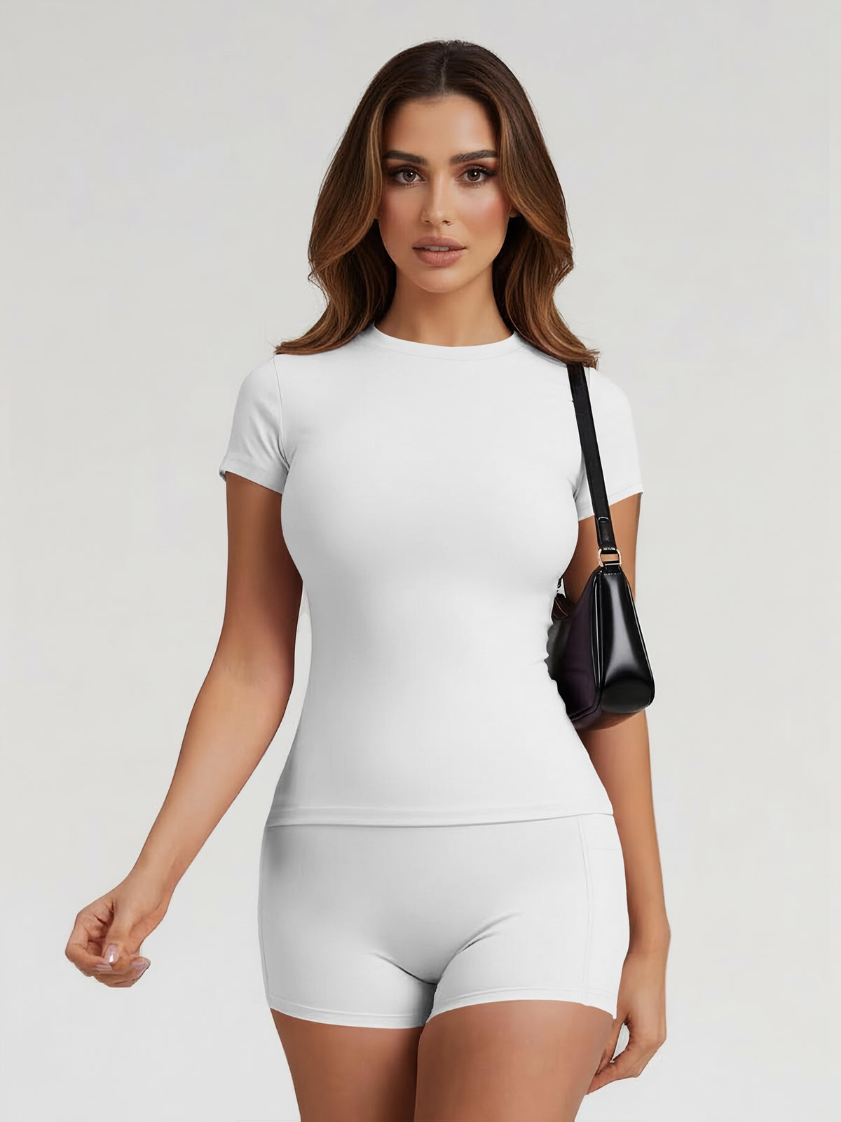 Tummy Control Top & Pocket Shorts Set - White
