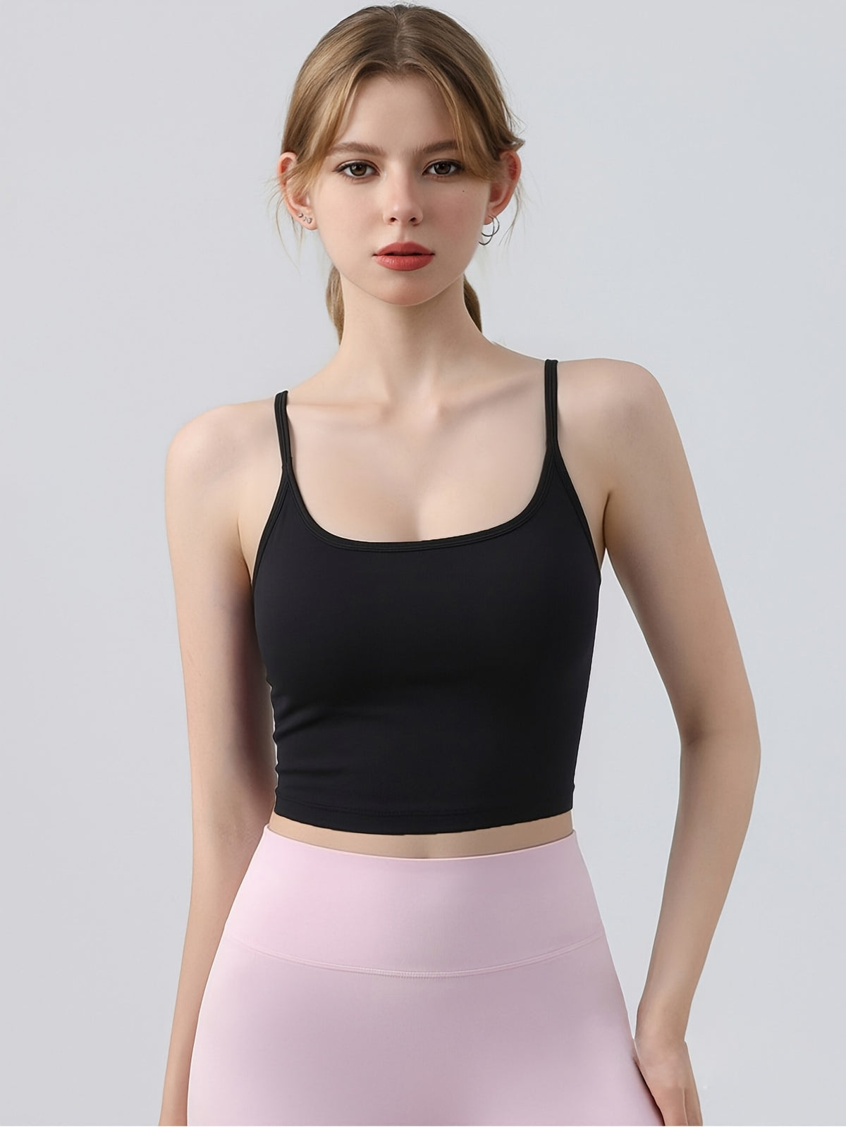 Padded Suspender Strap Yoga Bra - Black