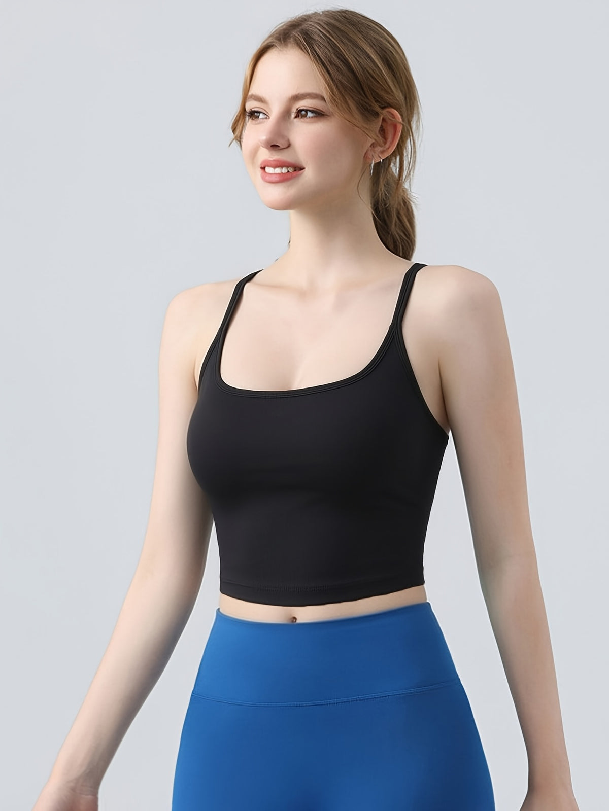 Padded Suspender Strap Yoga Bra - Black