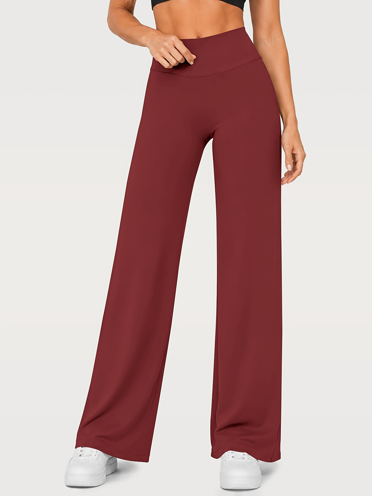 Stretch Straight Leg Yoga Pants - Burgundy