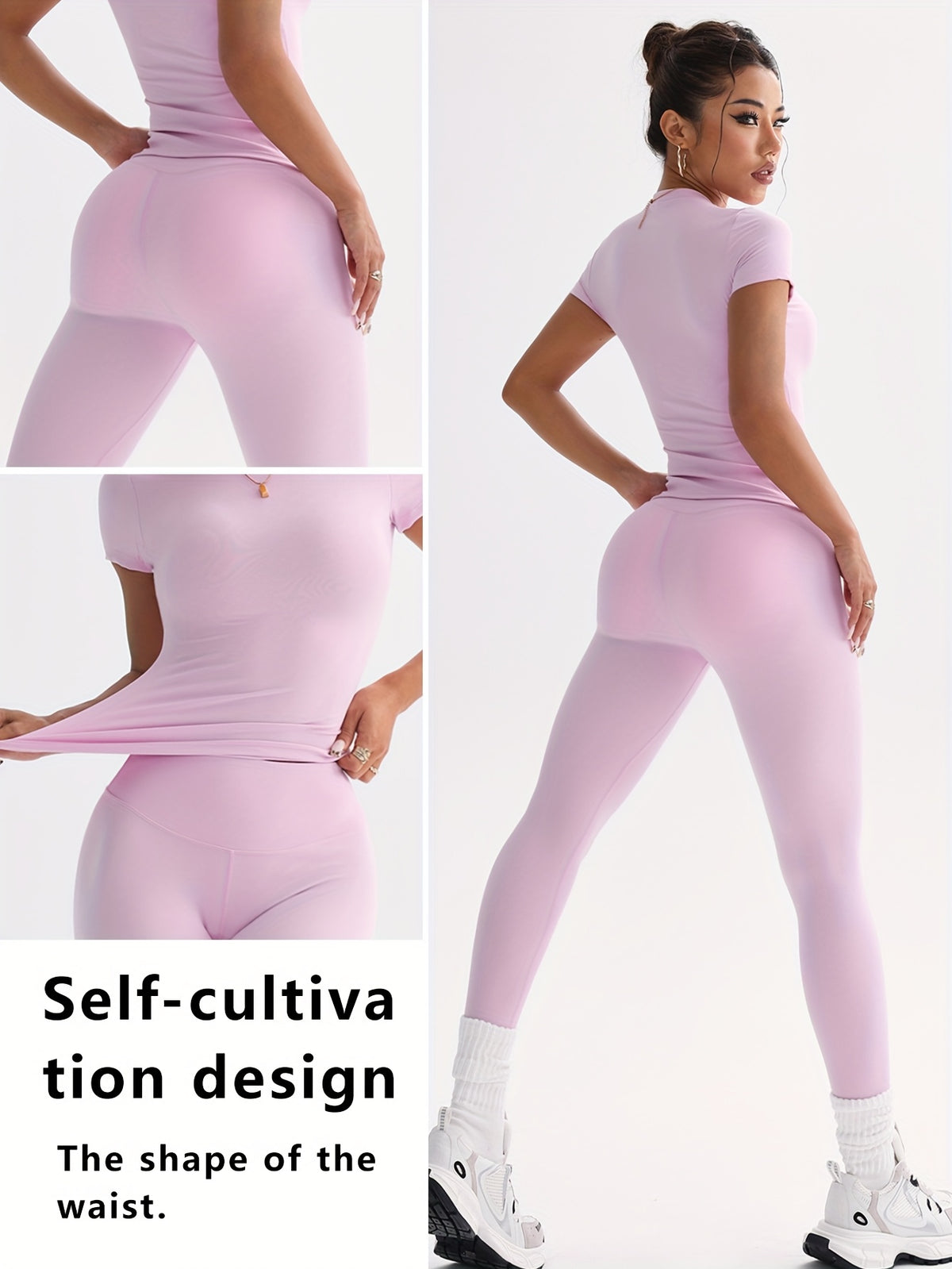 Cropped Tee & Leggings Set - Pink Red