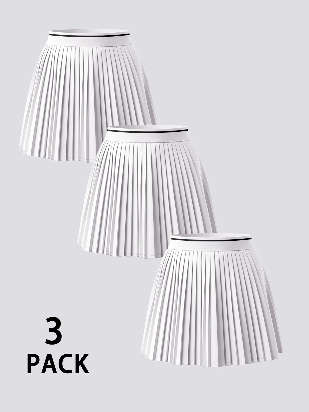 3 Pack Pleated Contrast Waist Tennis Skorts - White