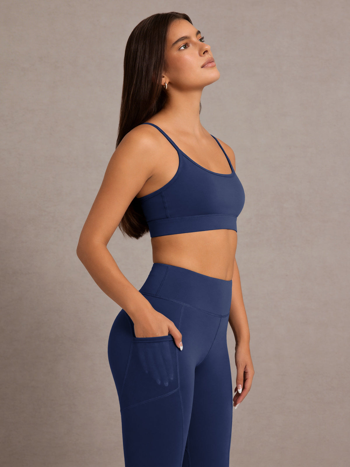 Side Pocket High Waist Lifting Leggings - Navy