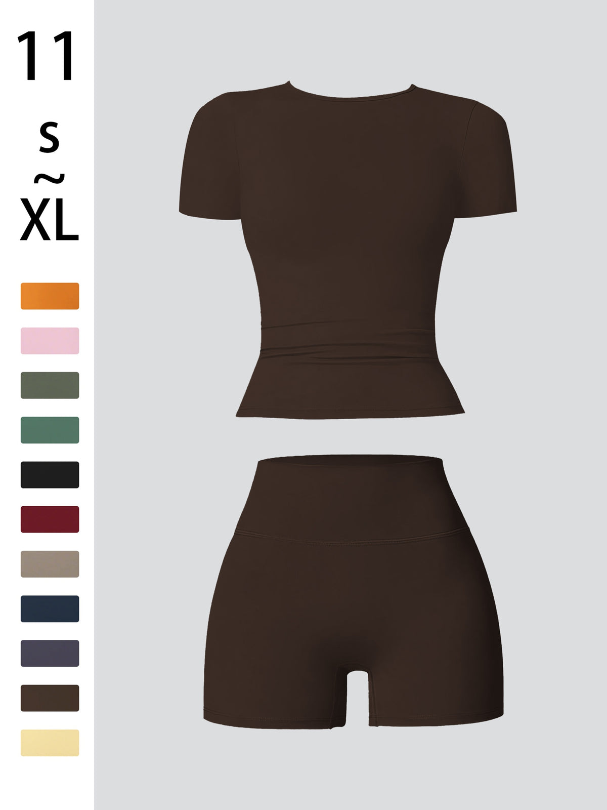 Tummy Control Top & Pocket Shorts Set - Brown