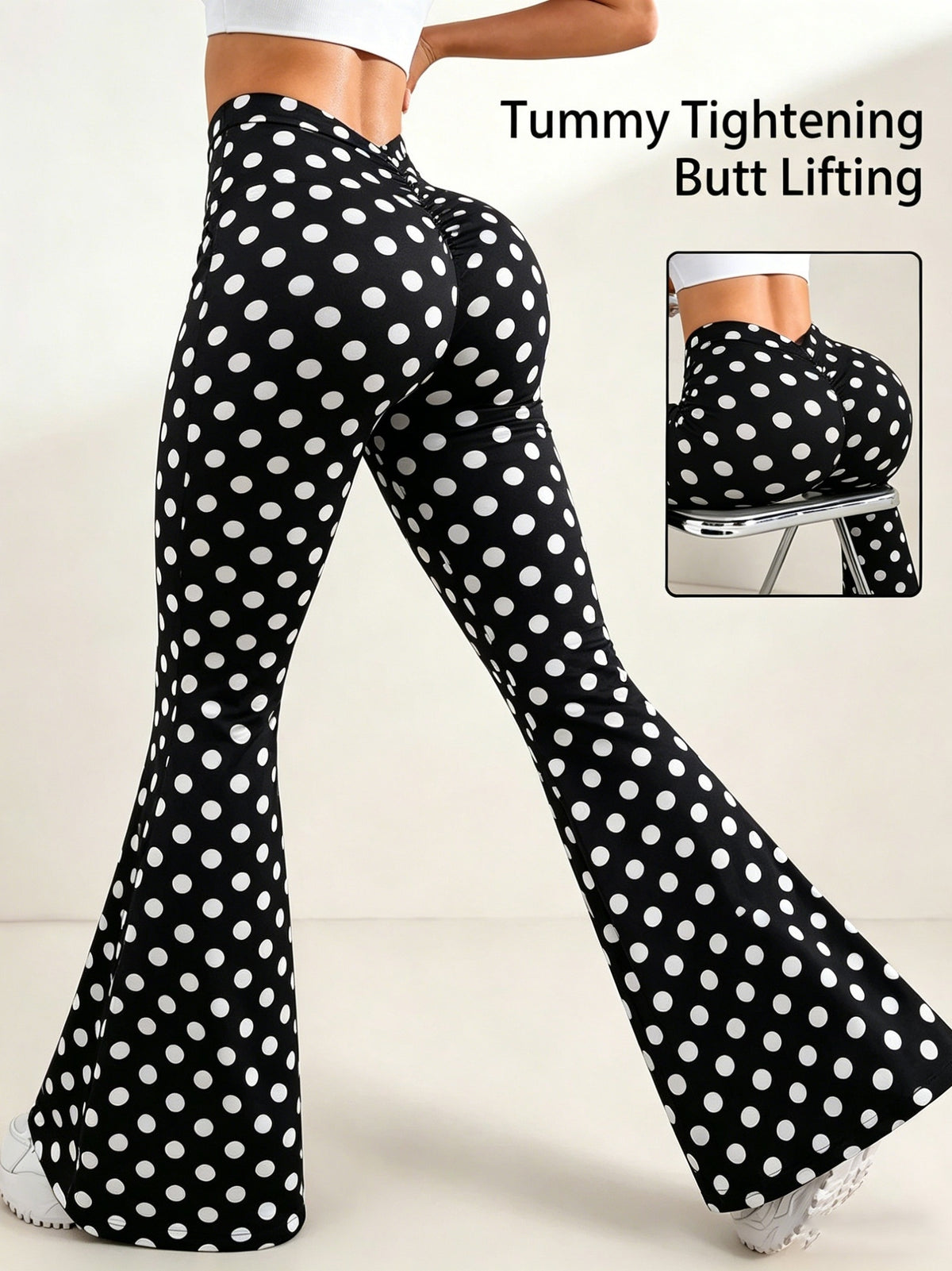 Printed High Waist Slight Flare Pants - Black And White Printing
