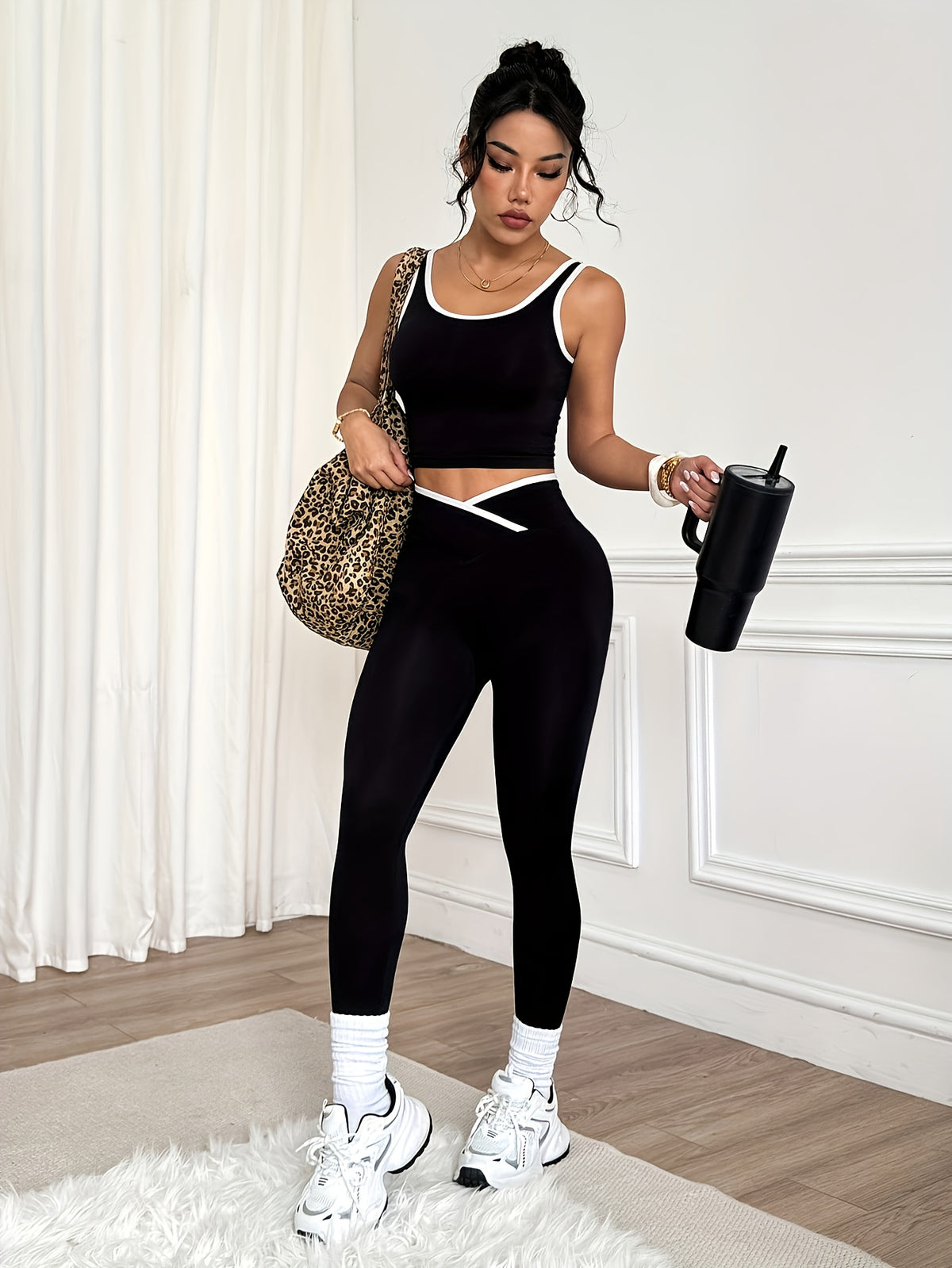 Contrast Trim Tank Two Piece Set - Black