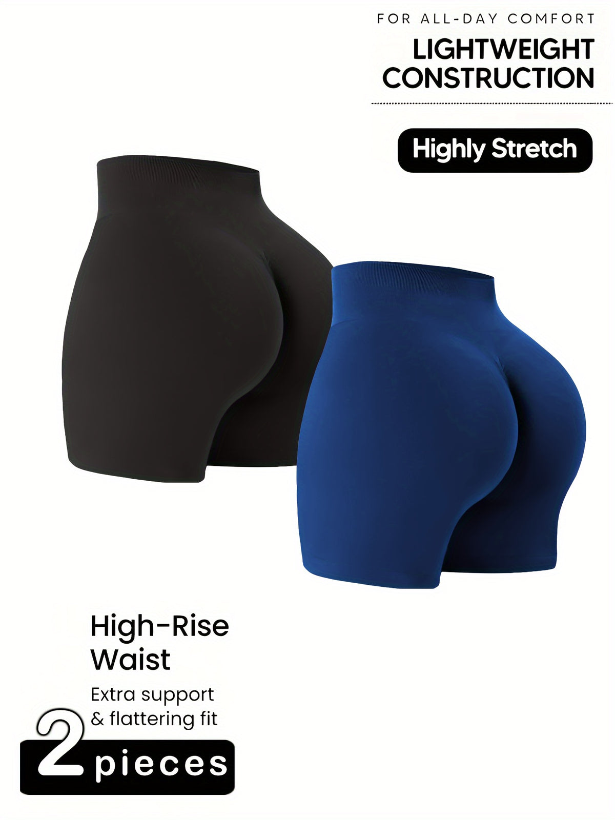 2 Pack Seamless Biker Shorts - Black+Purplish Blue