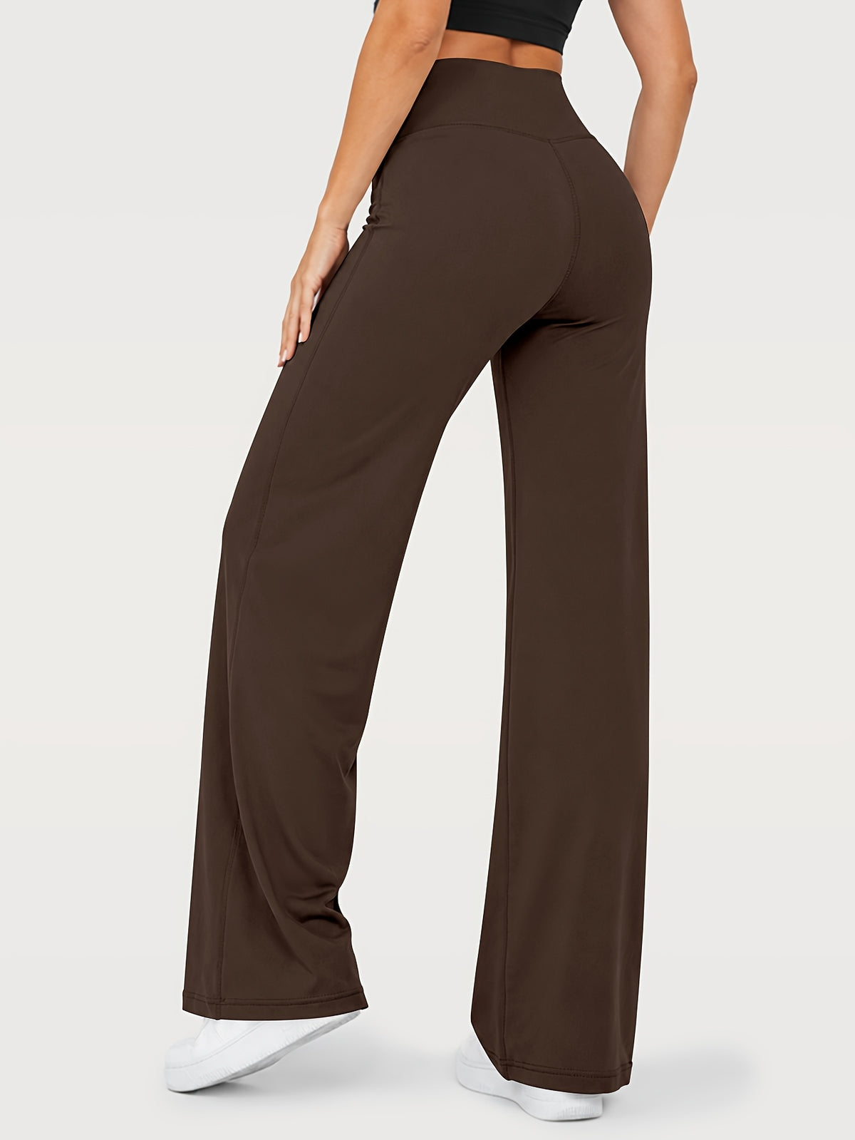 Stretch Straight Leg Yoga Pants - Brown