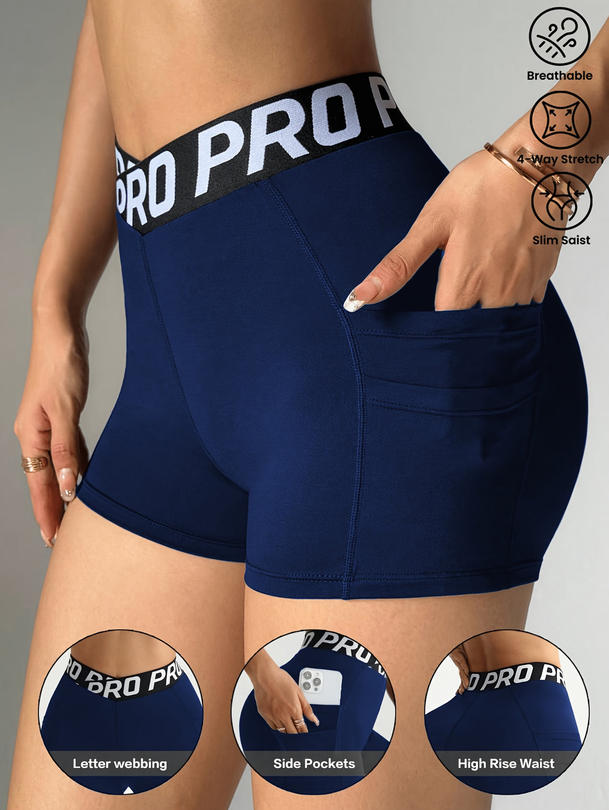 Letter Waist V-Cross Pocket Shorts - Purplish Blue